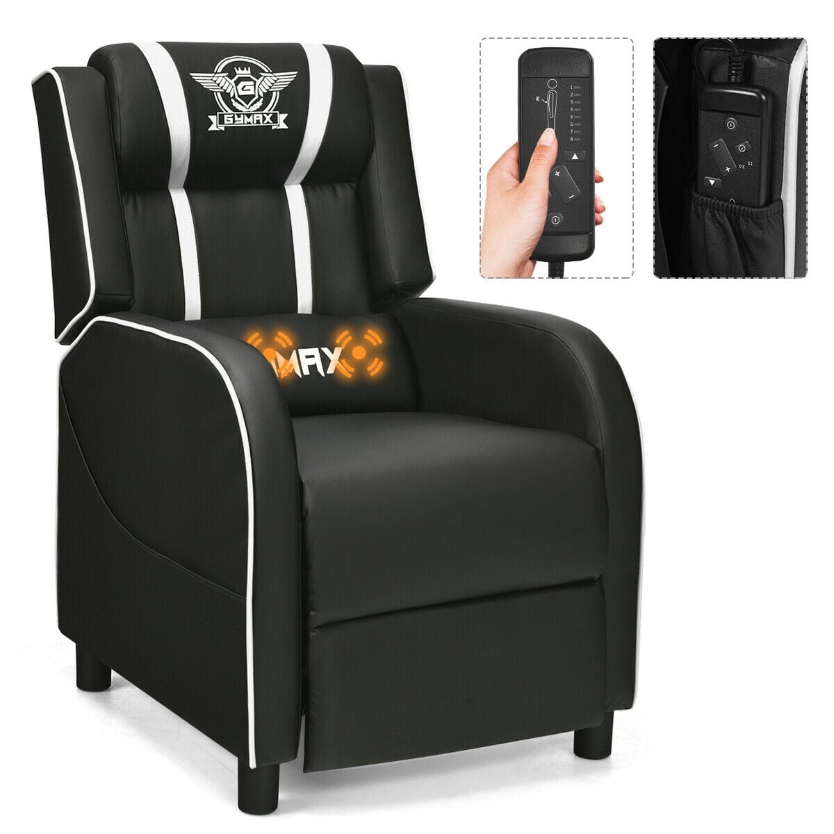 Massage Racing Gaming Single Recliner Chair-White-Gaming Chairs-DECOROLALA