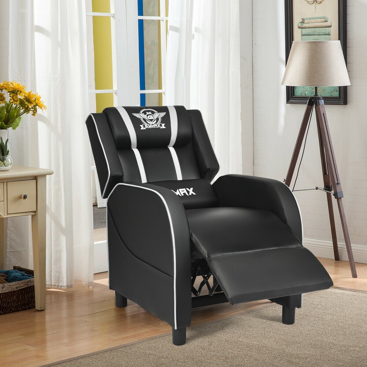 Massage Racing Gaming Single Recliner Chair-White-Gaming Chairs-DECOROLALA