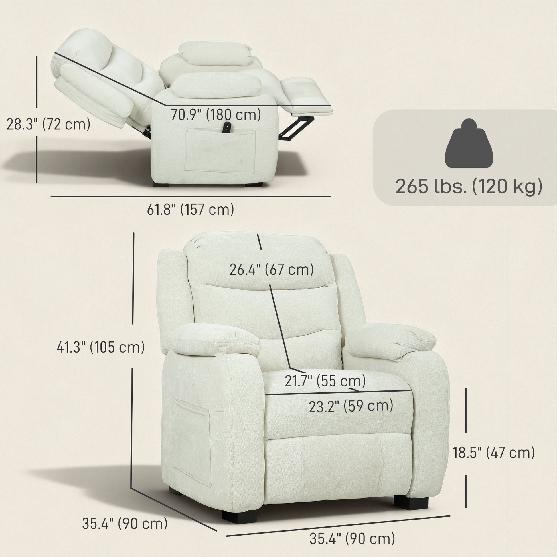 Massage Recliner Chair - Beige 8-Point-DECOROLALA