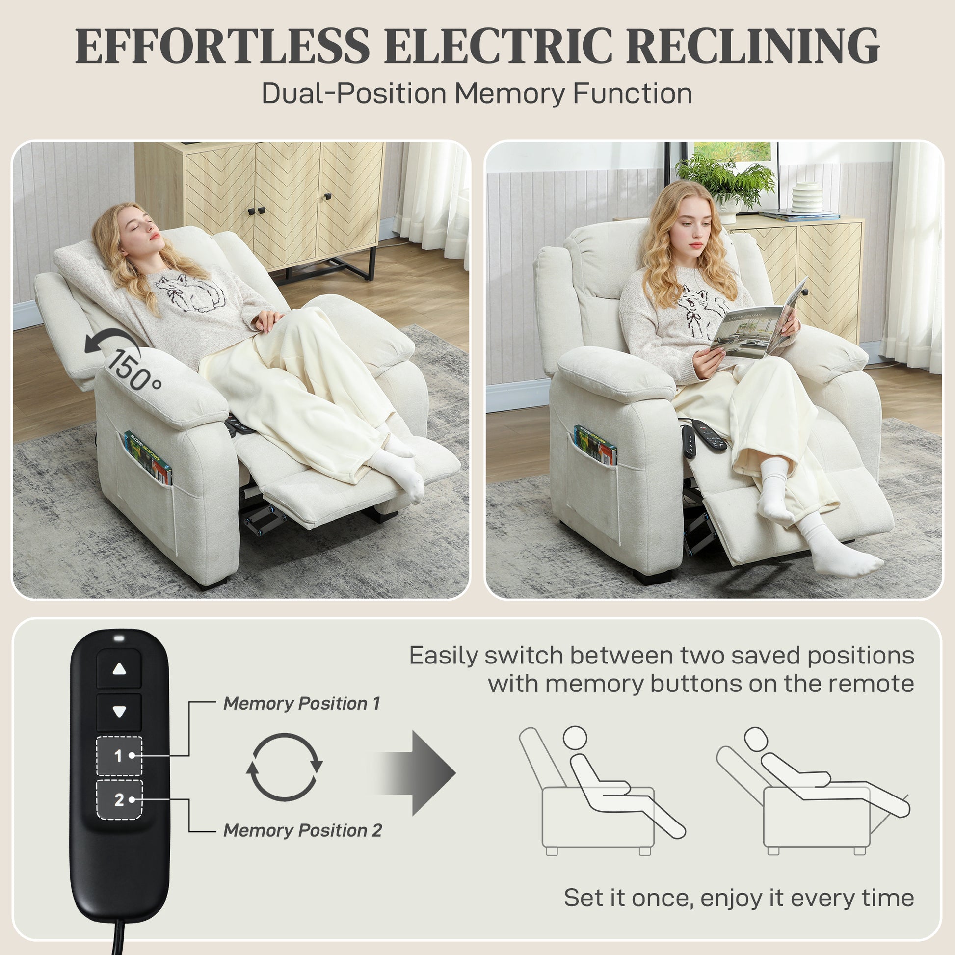 Massage Recliner Chair - Beige 8-Point-DECOROLALA
