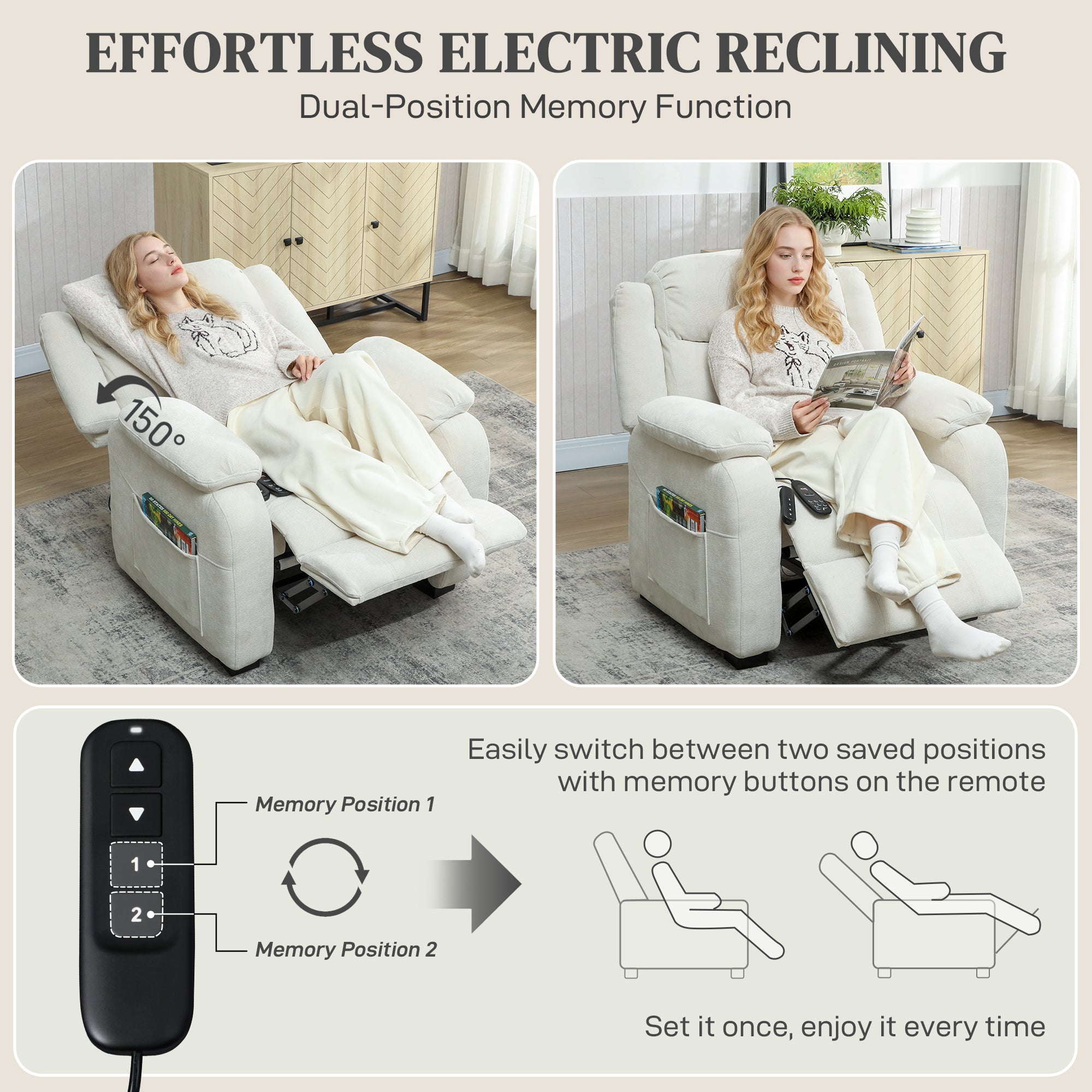 Massage Recliner Chair - Beige 8-Point-DECOROLALA