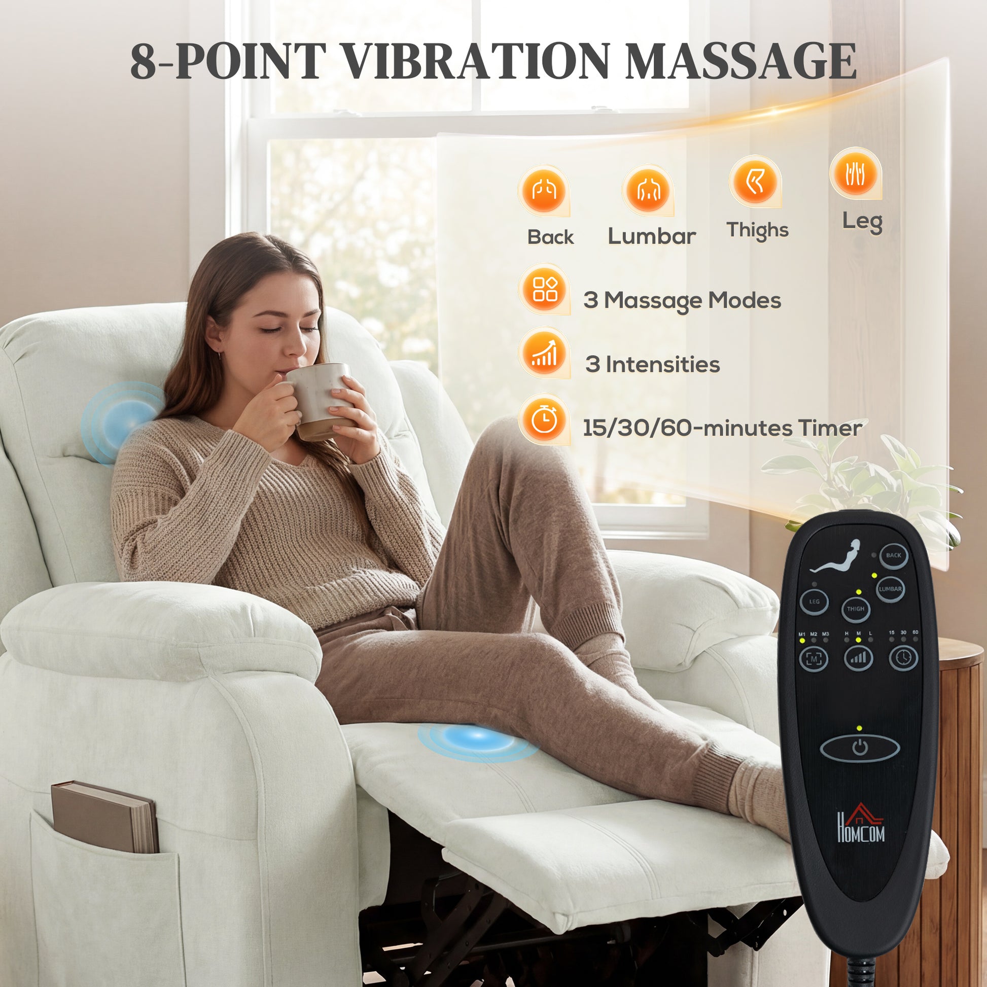 Massage Recliner Chair - Beige 8-Point-DECOROLALA