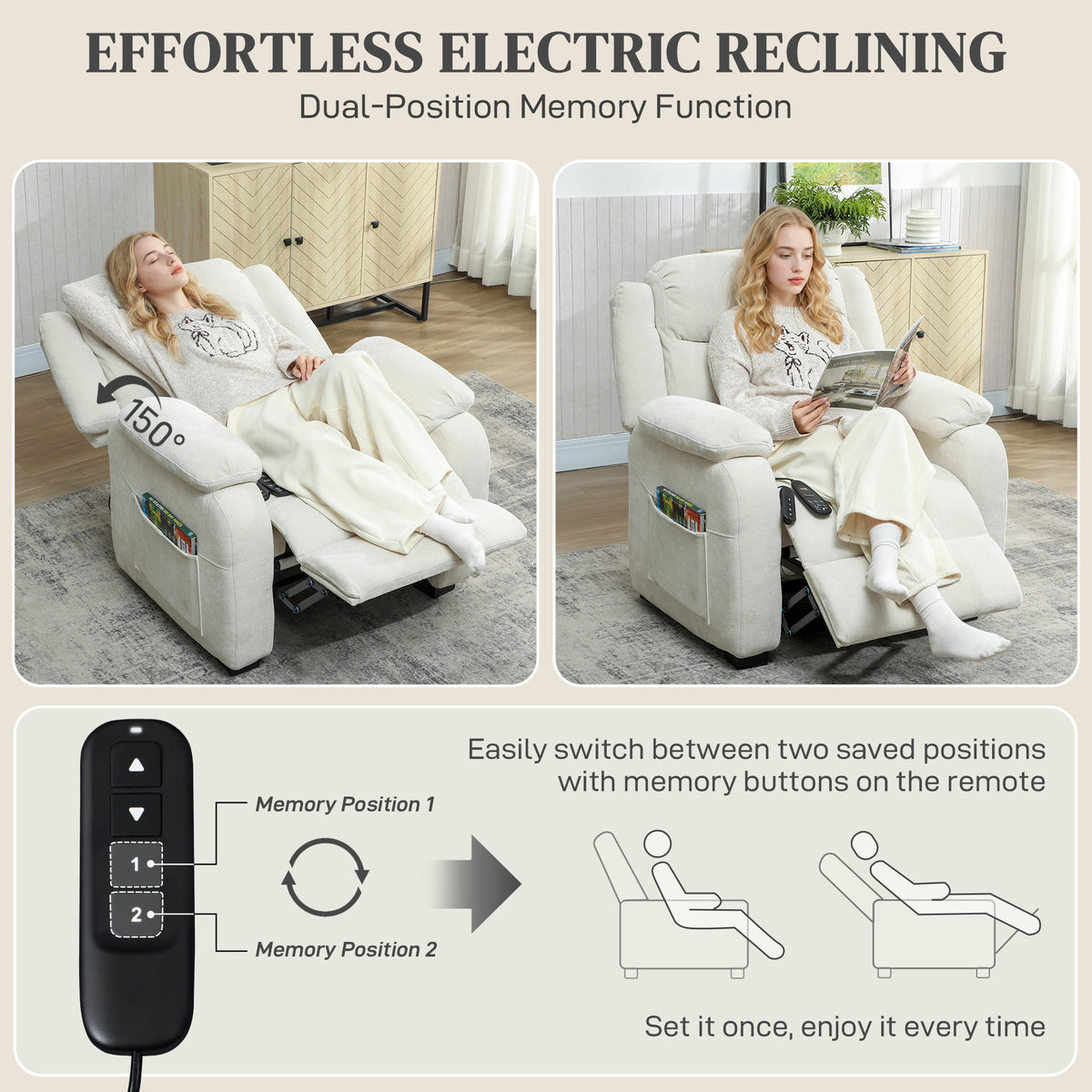 Massage Recliner Chair - Beige 8-Point-DECOROLALA