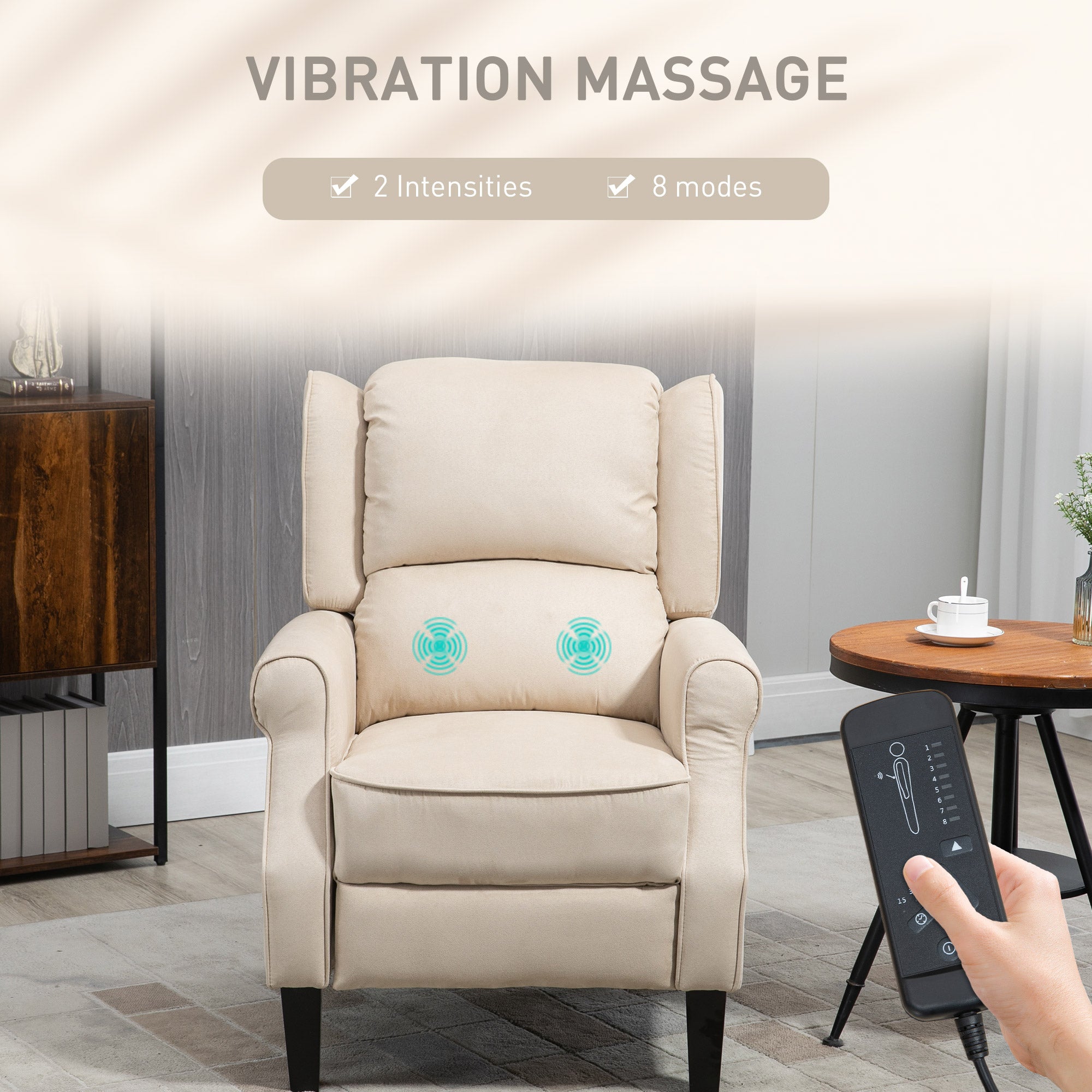 Massage Recliner Chair Beige Suede Wingback-DECOROLALA