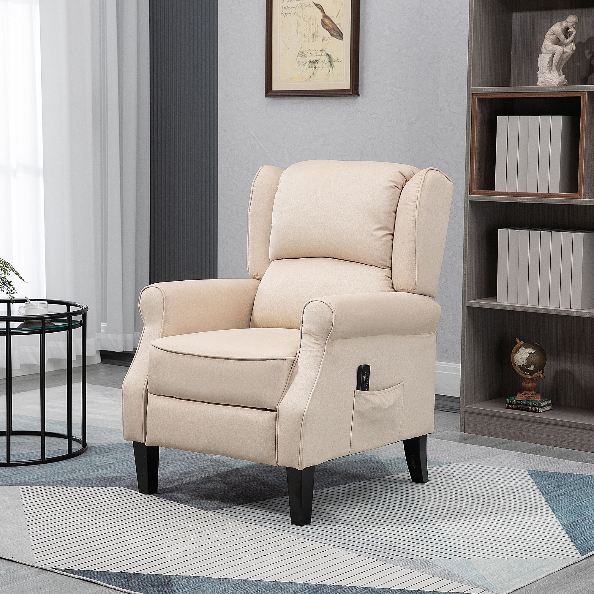 Massage Recliner Chair Beige Suede Wingback-DECOROLALA
