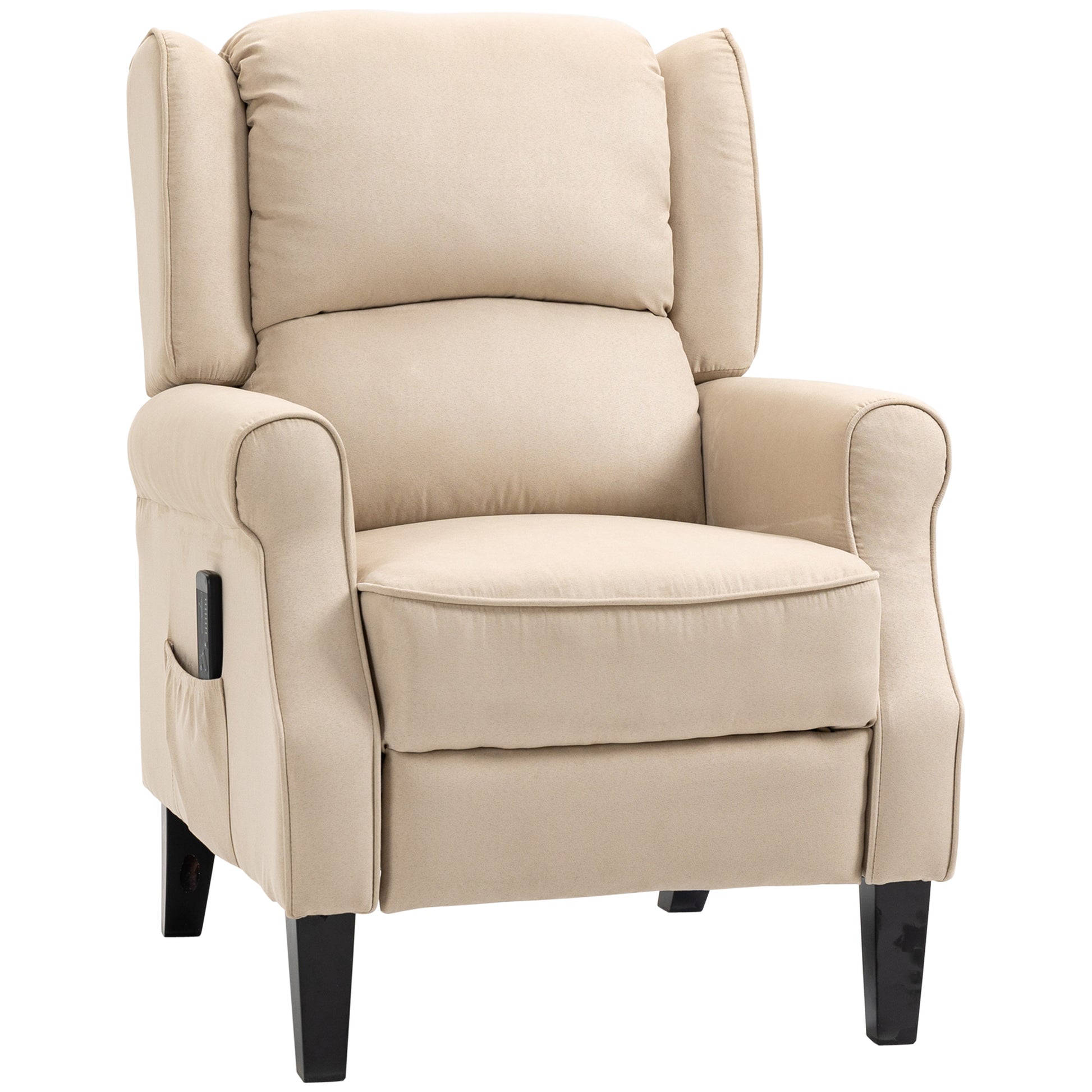 Massage Recliner Chair Beige Suede Wingback-DECOROLALA