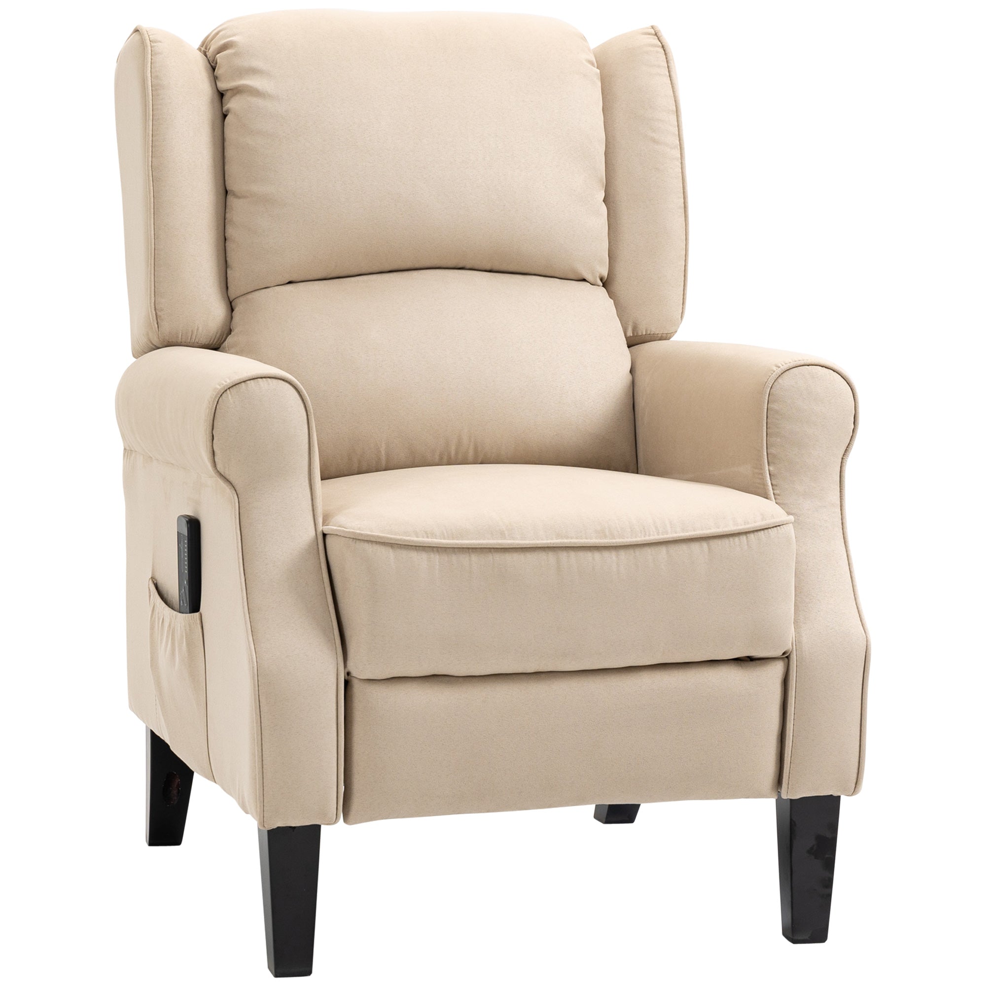 Massage Recliner Chair Beige Suede Wingback-DECOROLALA