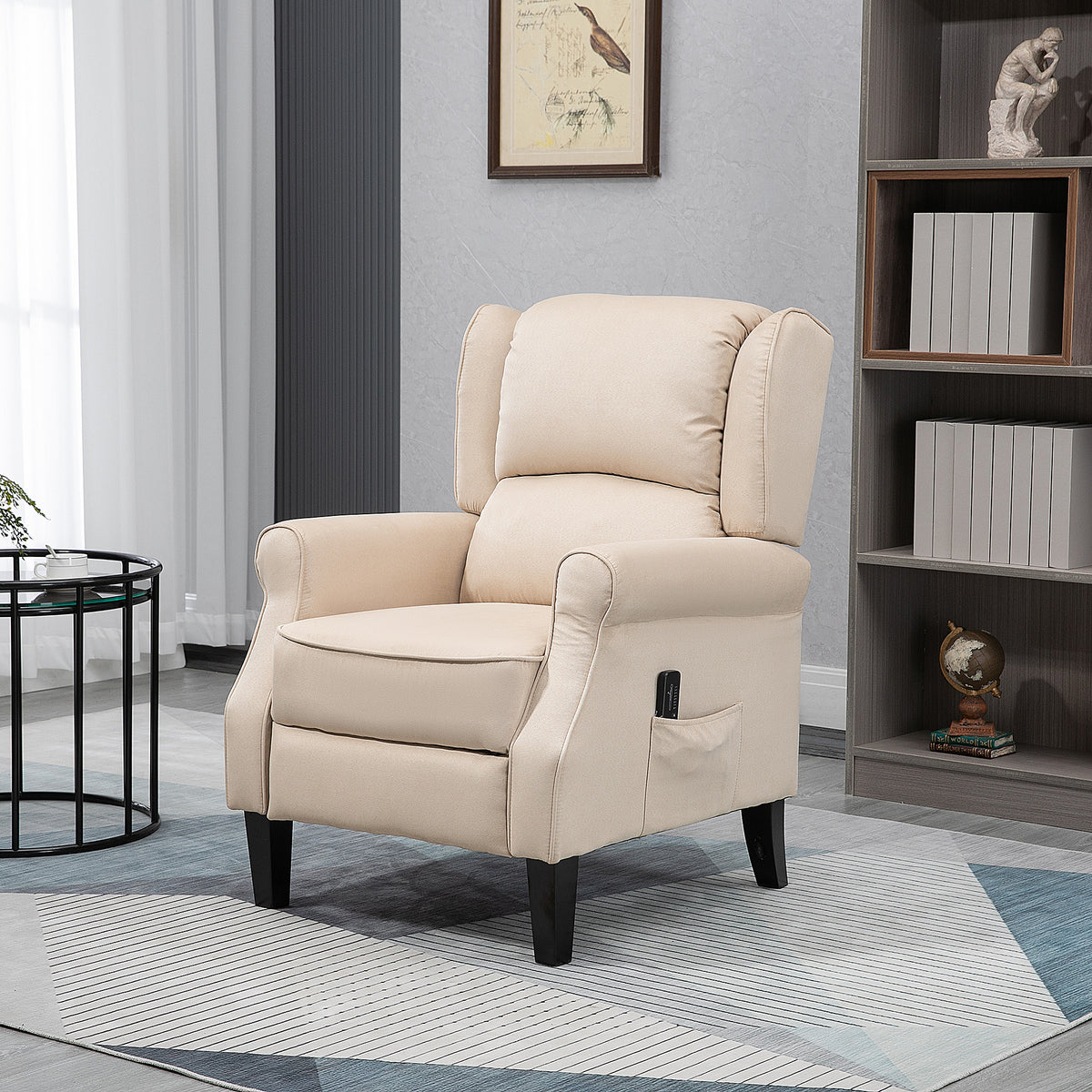 Massage Recliner Chair Beige Suede Wingback-DECOROLALA