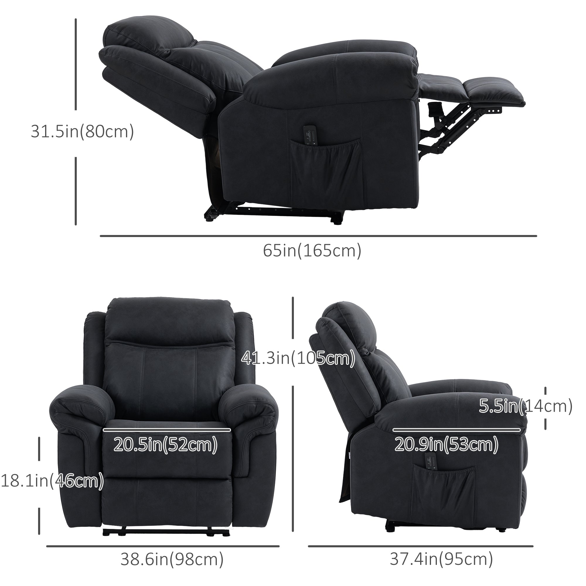 Massage Recliner Chair - Black Microfiber-DECOROLALA