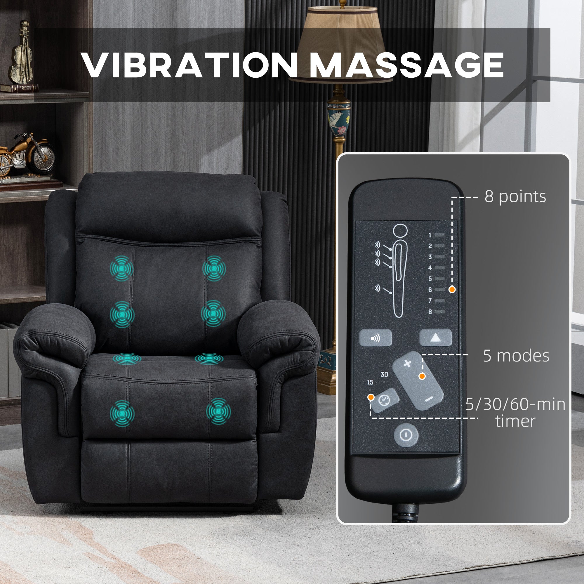 Massage Recliner Chair - Black Microfiber-DECOROLALA