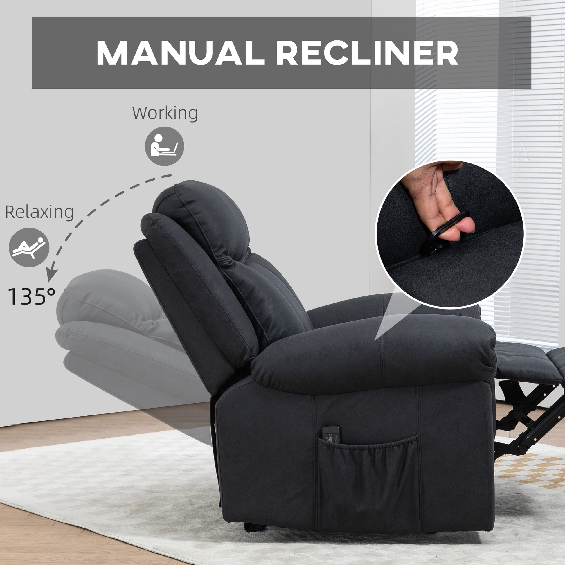 Massage Recliner Chair - Black Microfiber-DECOROLALA