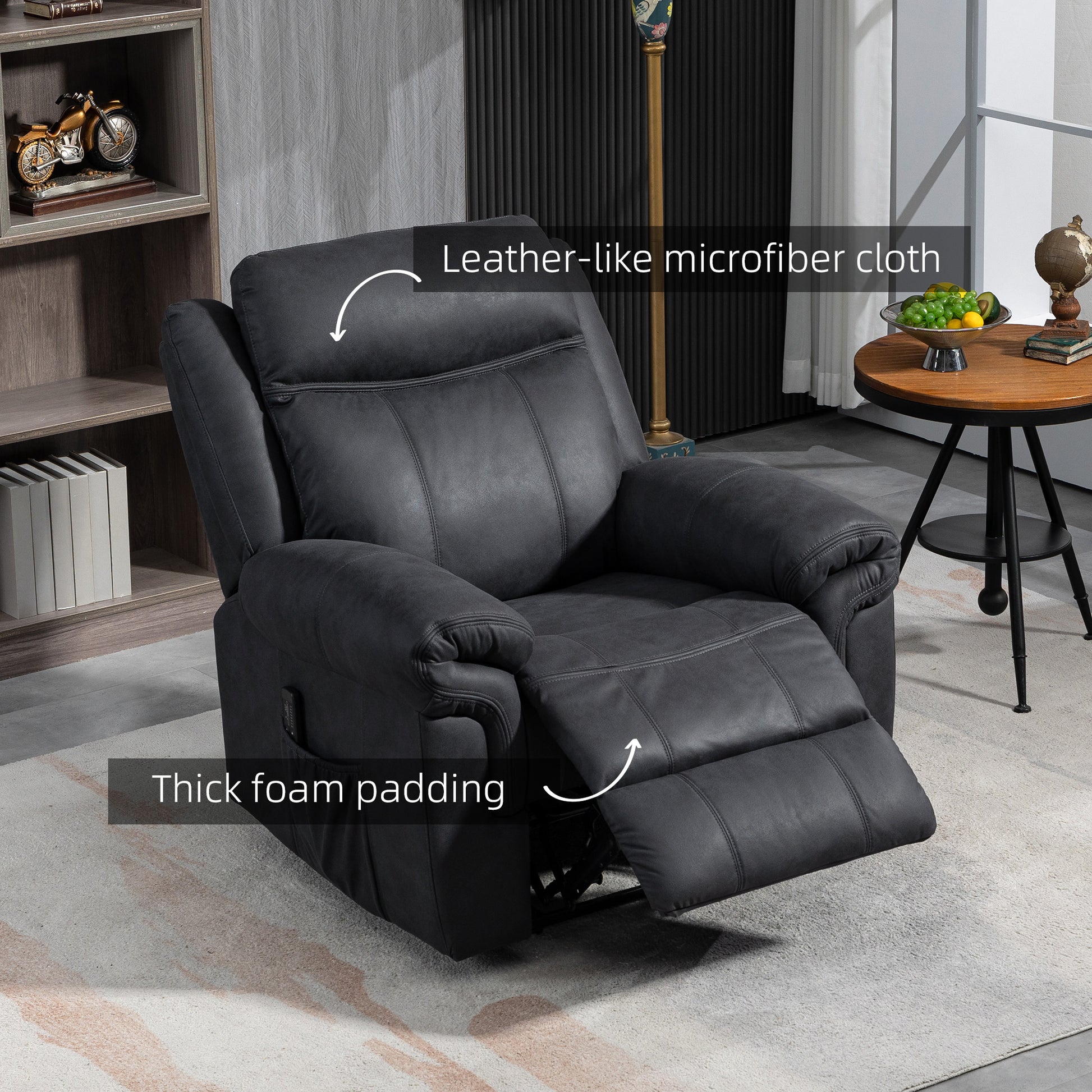 Massage Recliner Chair - Black Microfiber-DECOROLALA