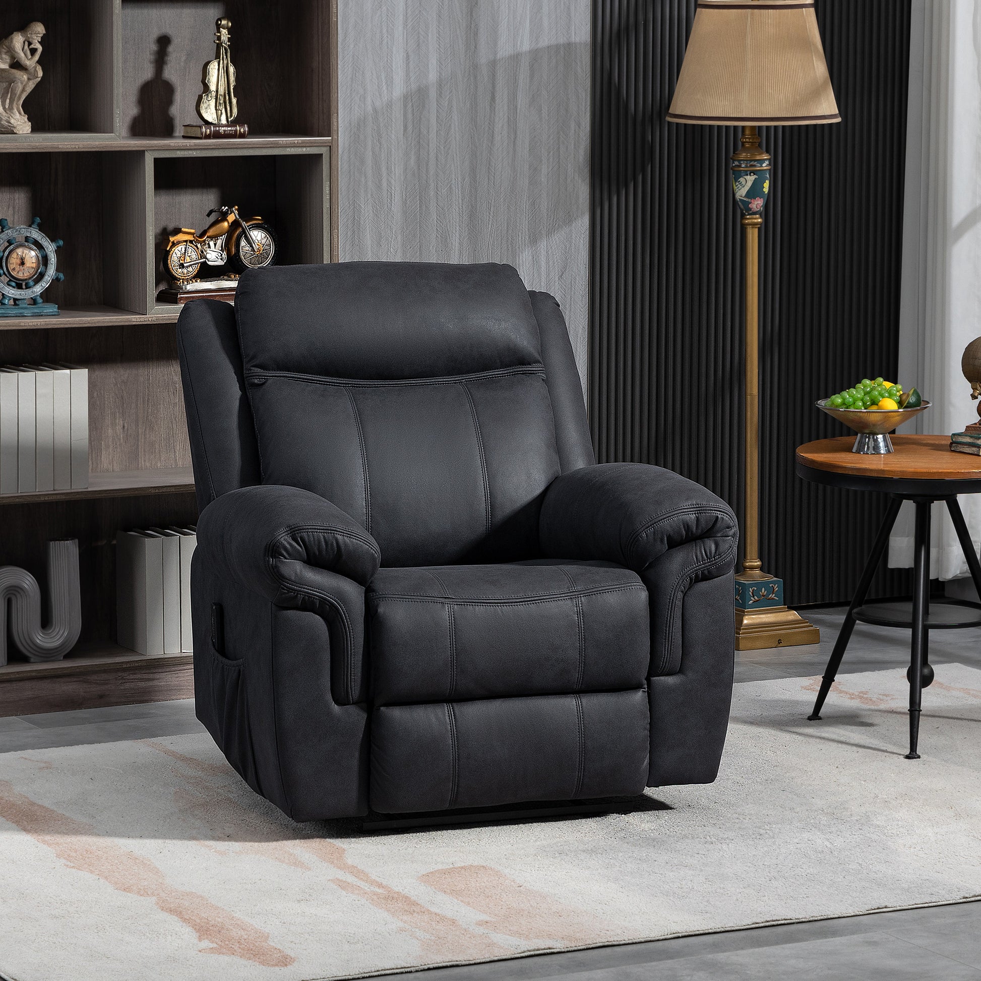 Massage Recliner Chair - Black Microfiber-DECOROLALA
