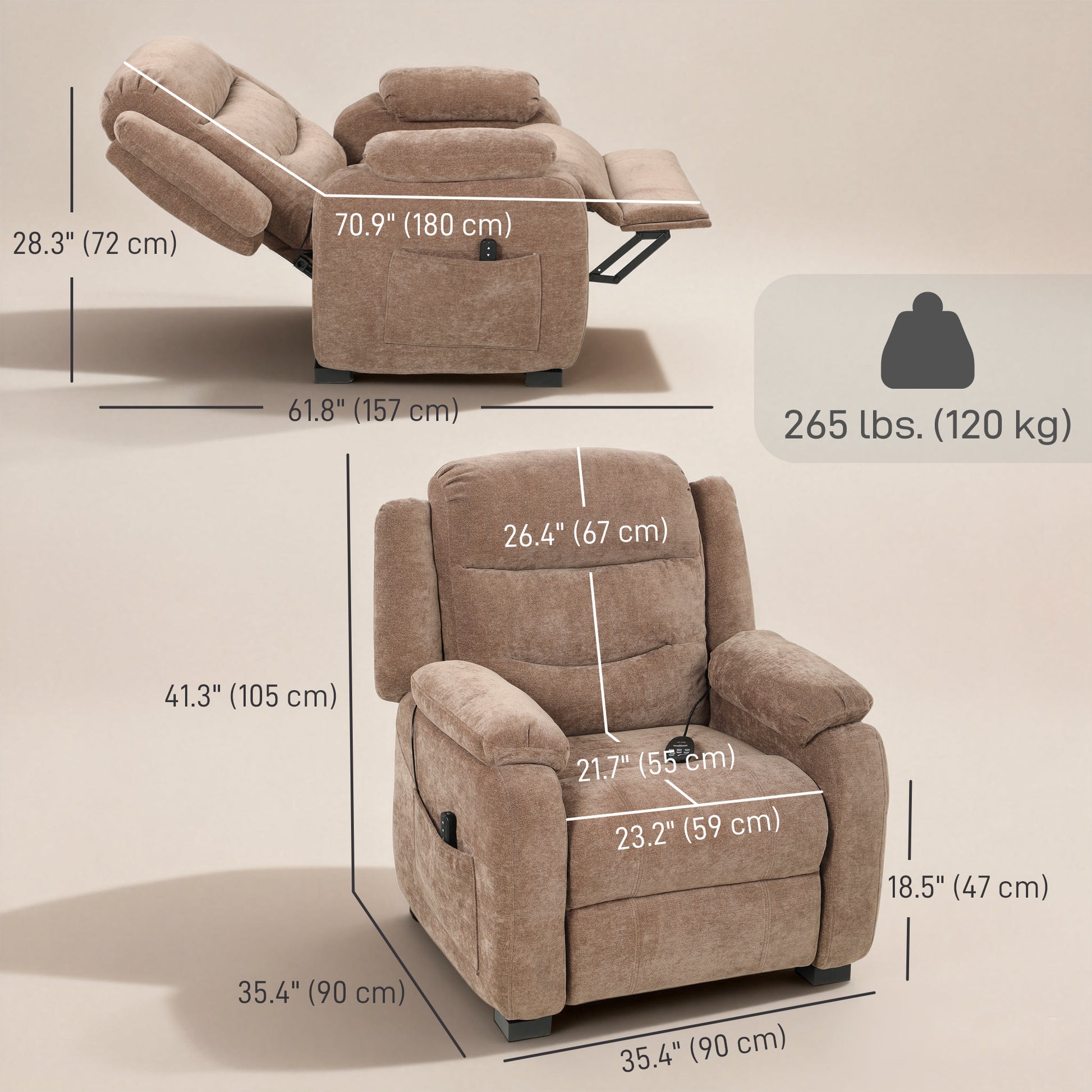 Massage Recliner Chair - Brown 8-Point-DECOROLALA