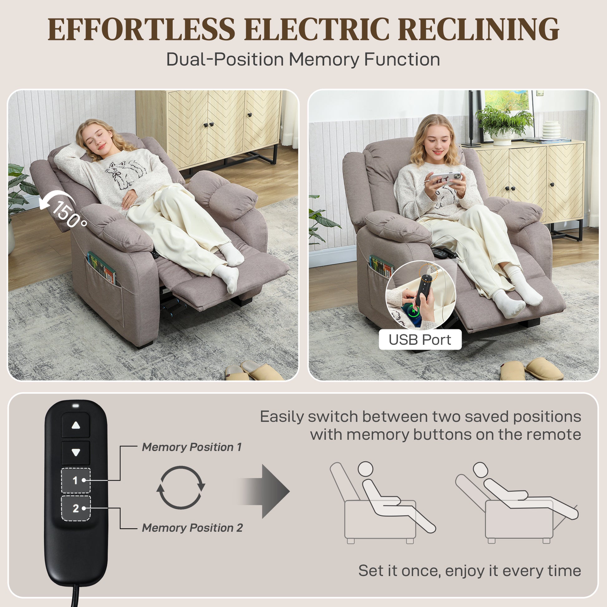 Massage Recliner Chair - Brown 8-Point-DECOROLALA