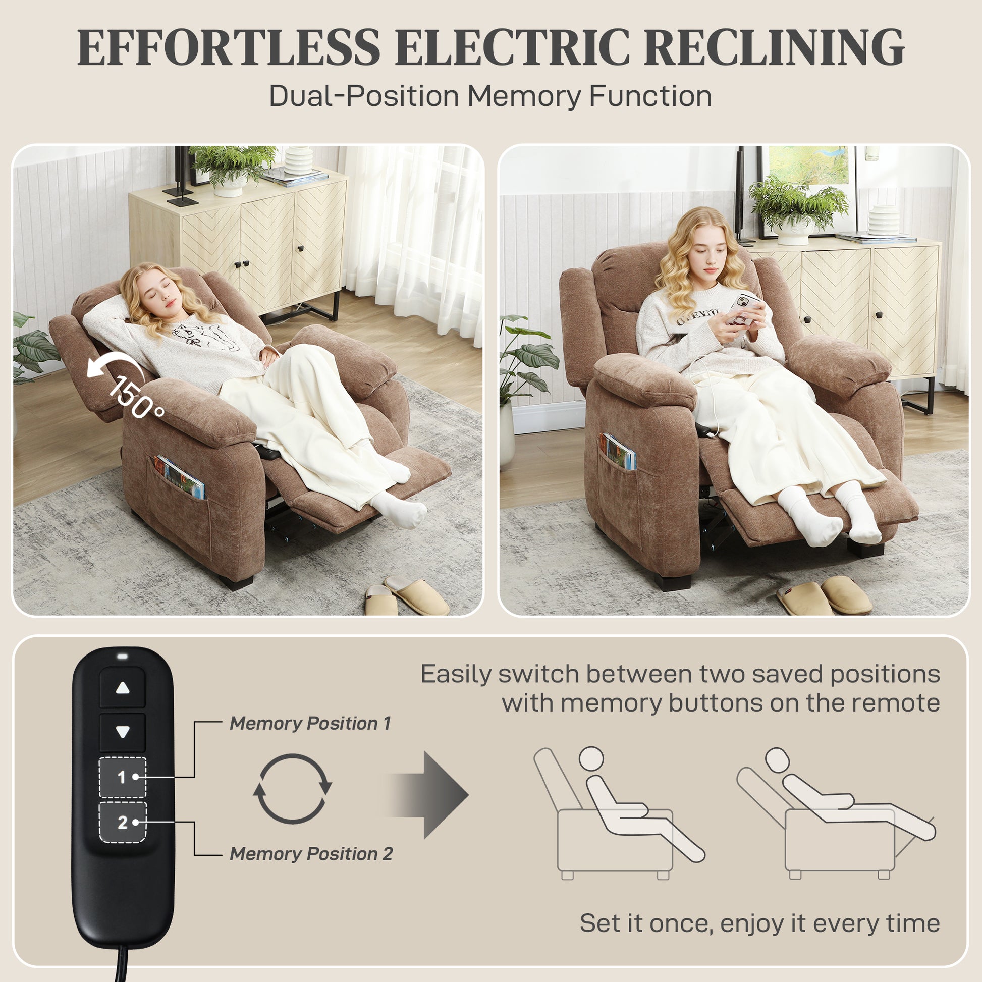 Massage Recliner Chair - Brown 8-Point-DECOROLALA