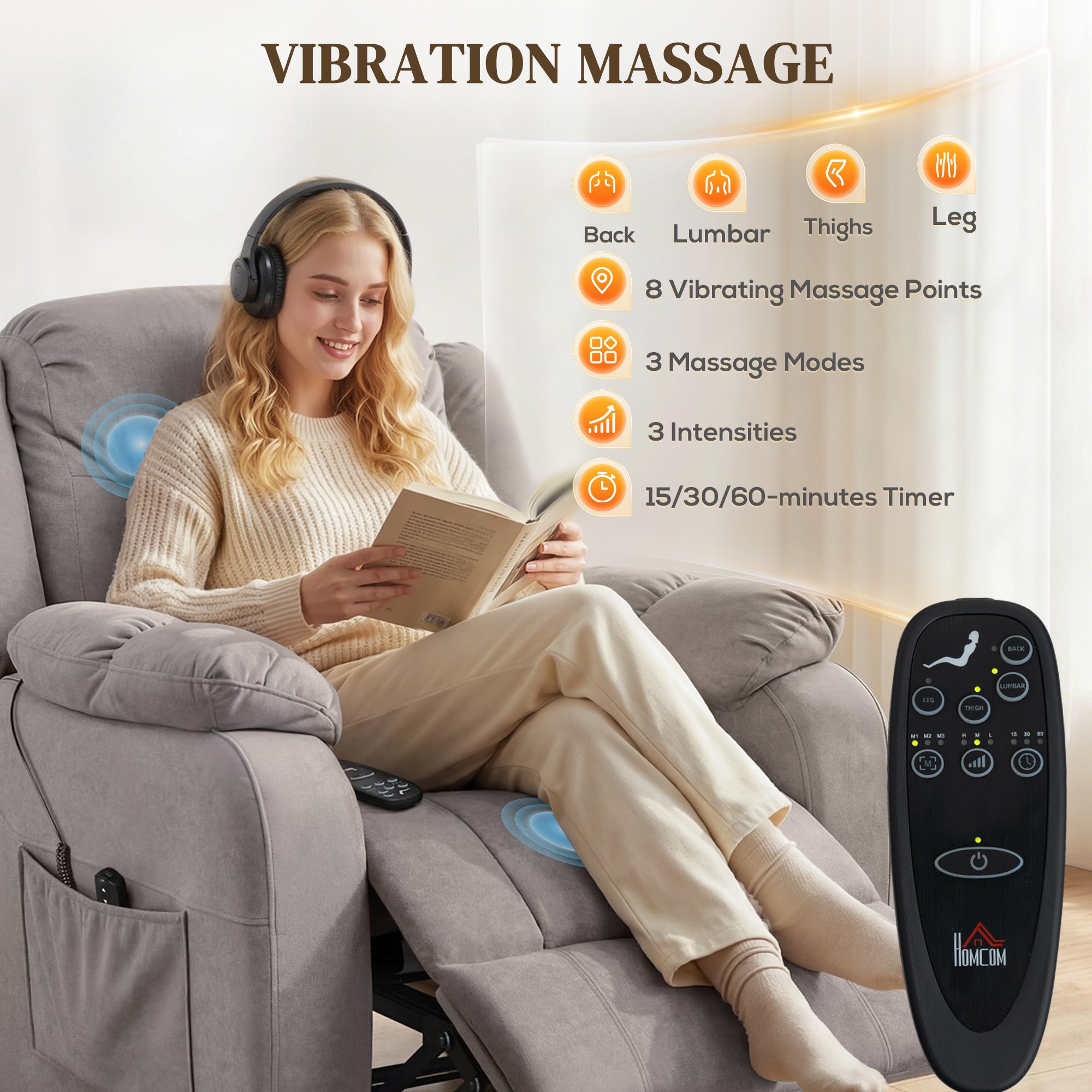 Massage Recliner Chair - Brown 8-Point-DECOROLALA