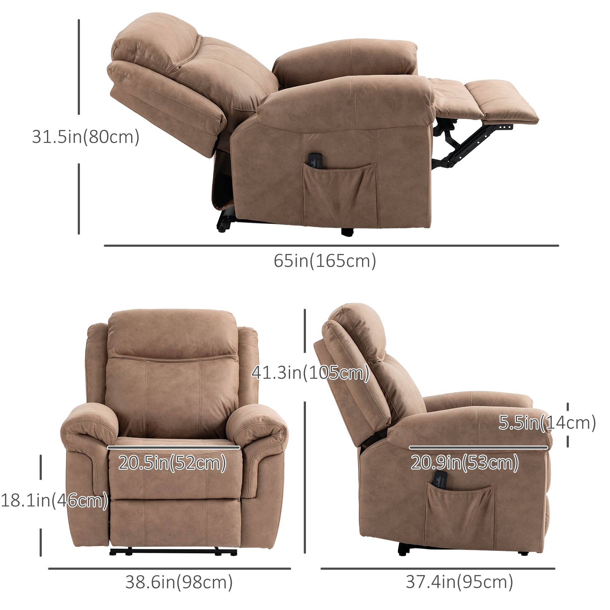 Massage Recliner Chair - Brown Microfibre-DECOROLALA