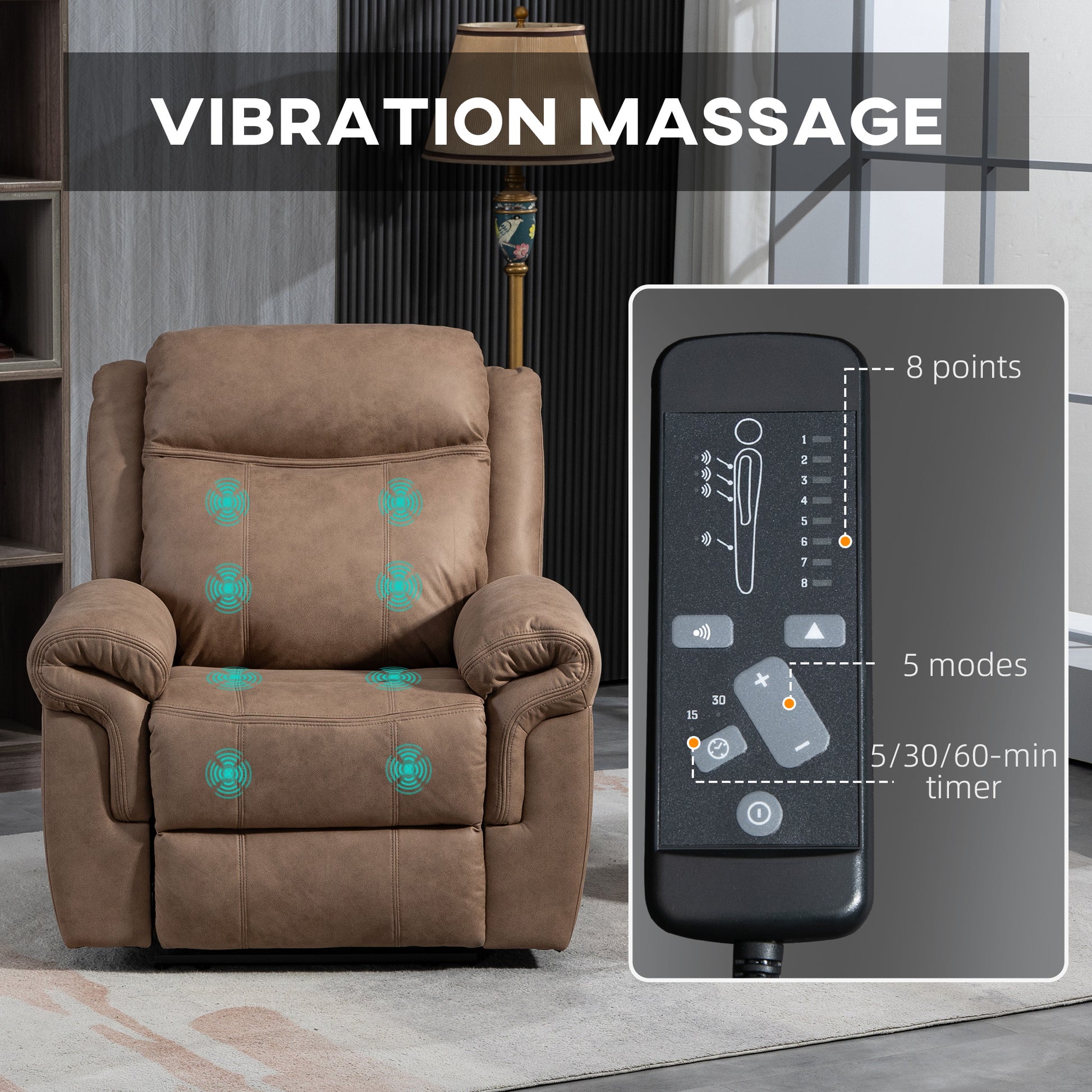 Massage Recliner Chair - Brown Microfibre-DECOROLALA