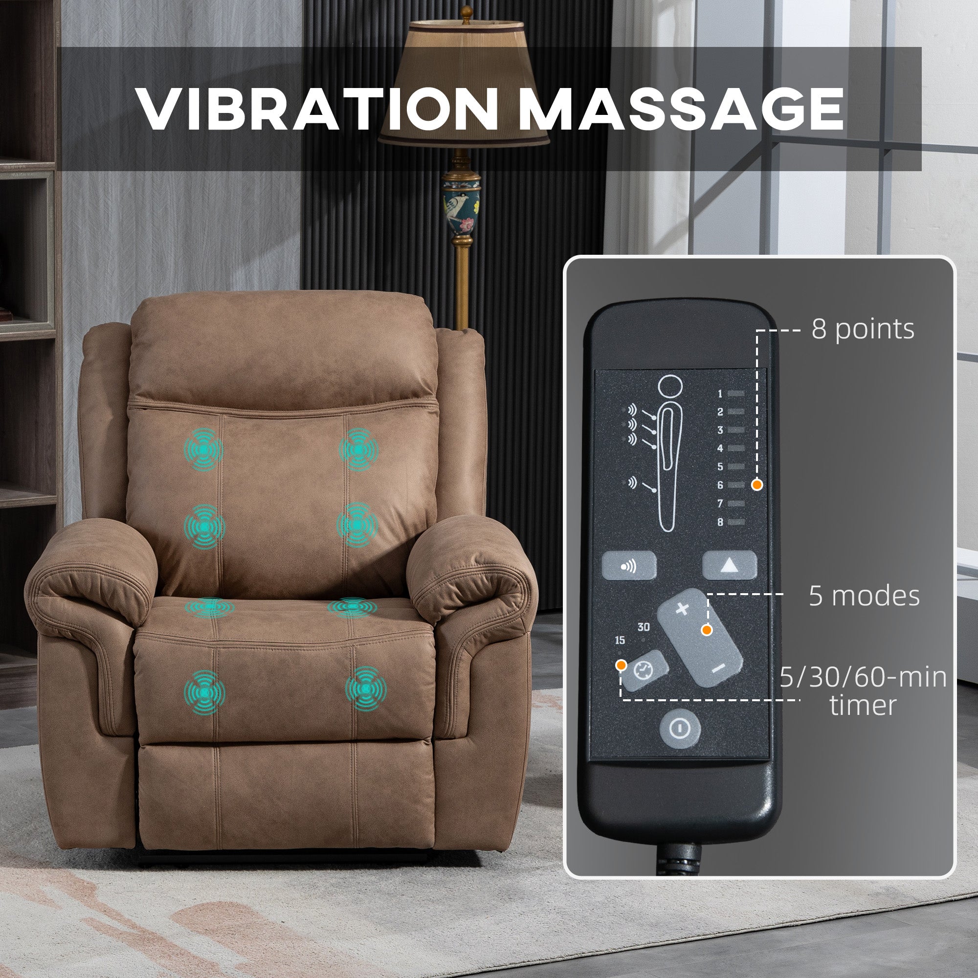 Massage Recliner Chair - Brown Microfibre-DECOROLALA