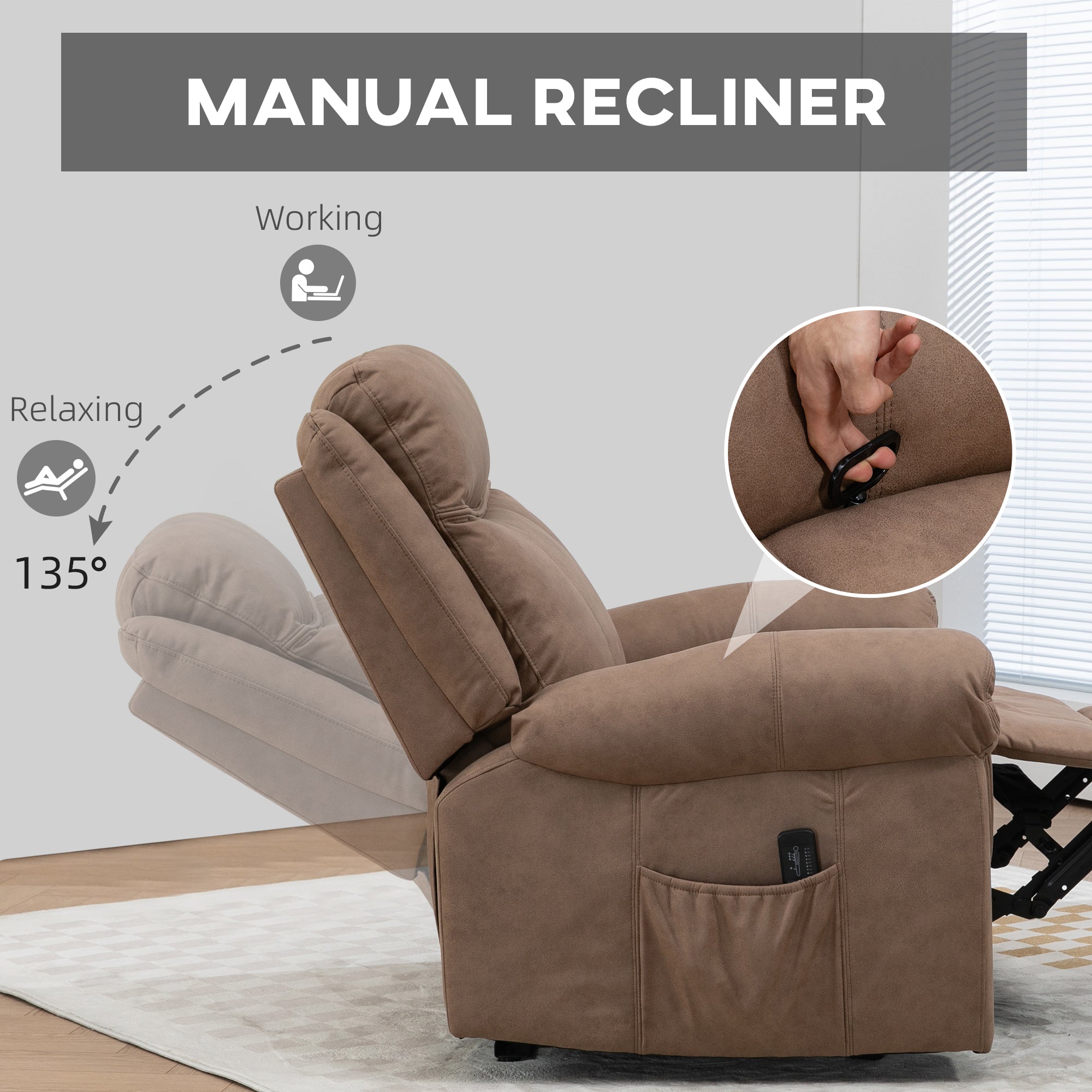 Massage Recliner Chair - Brown Microfibre-DECOROLALA
