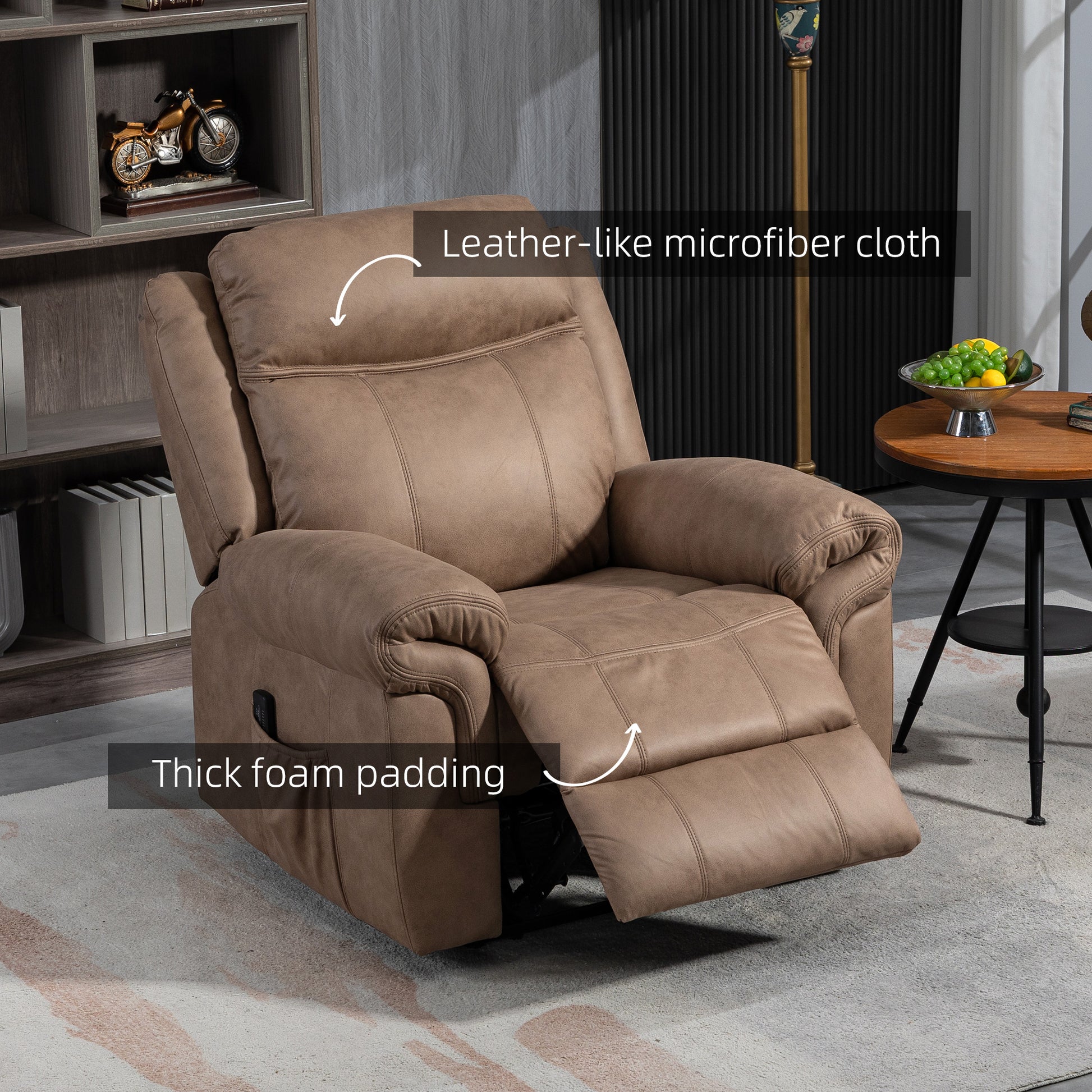 Massage Recliner Chair - Brown Microfibre-DECOROLALA