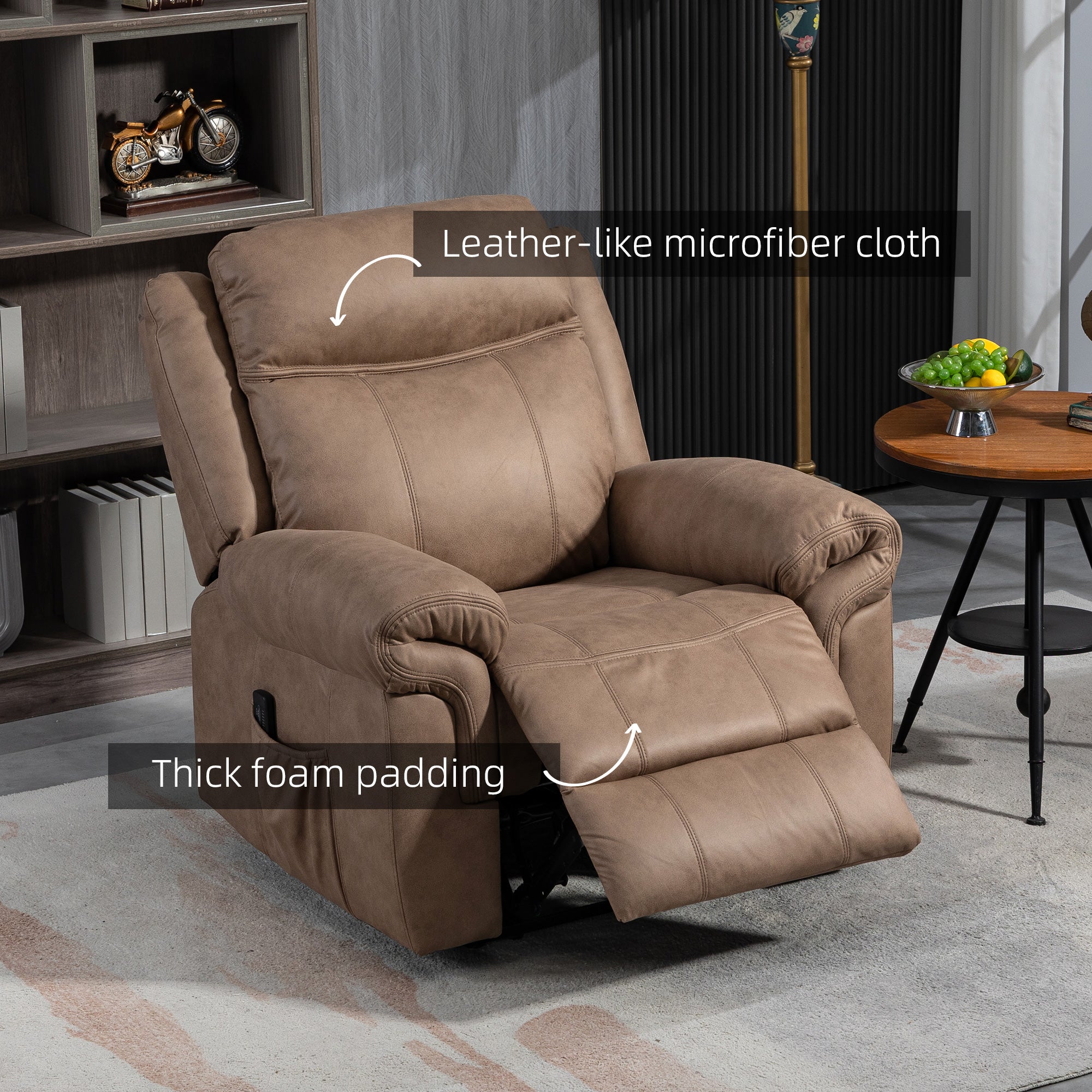 Massage Recliner Chair - Brown Microfibre-DECOROLALA