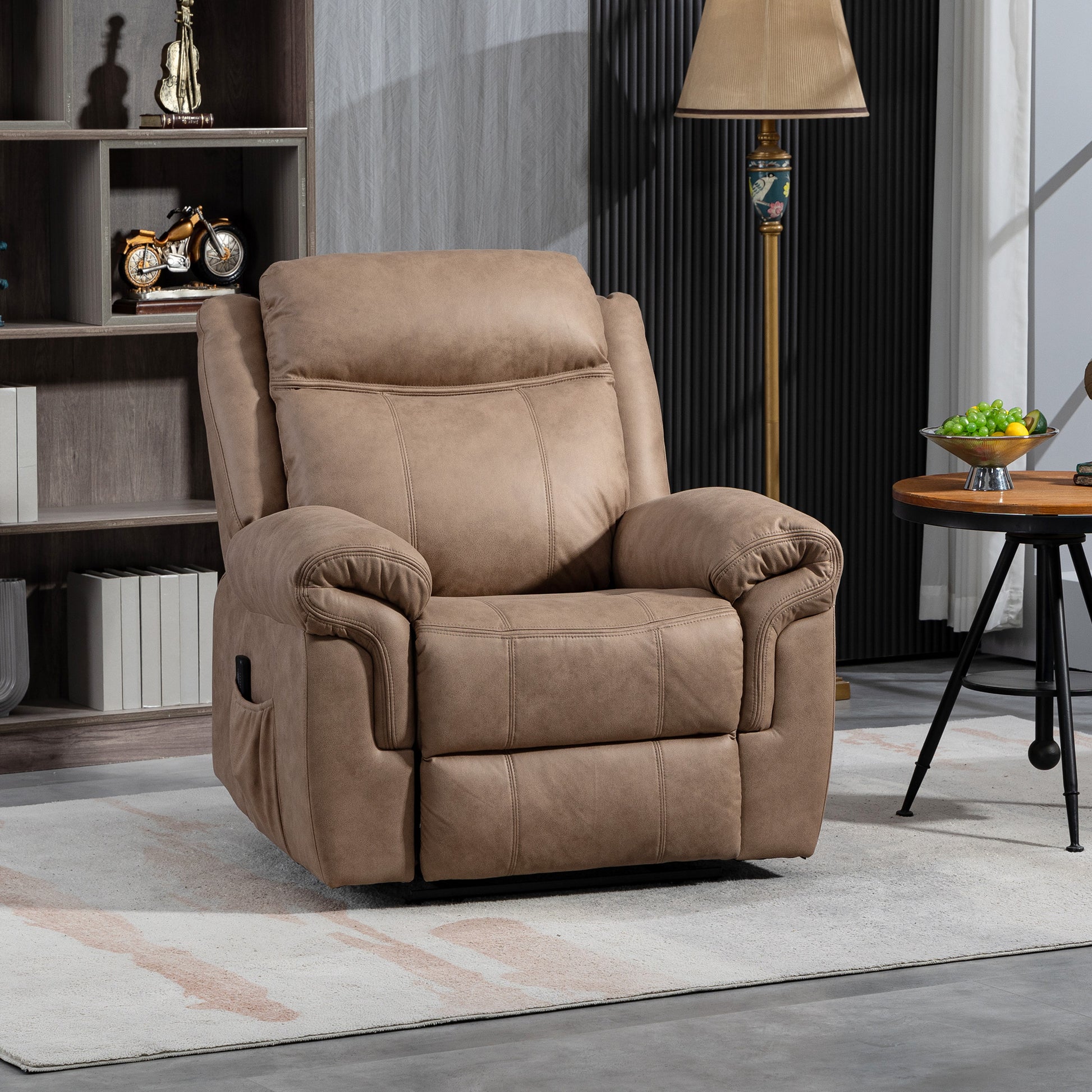 Massage Recliner Chair - Brown Microfibre-DECOROLALA