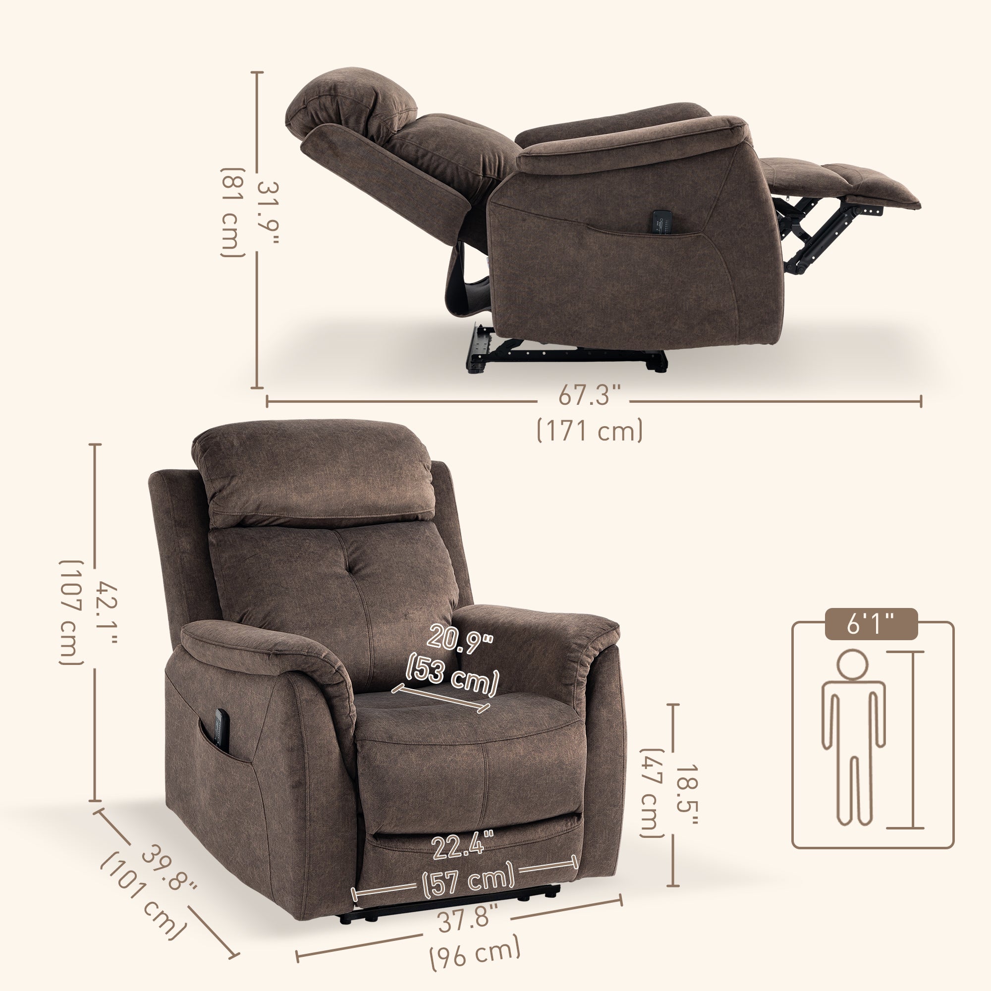 Massage Recliner Chair - Brown Vibration-DECOROLALA