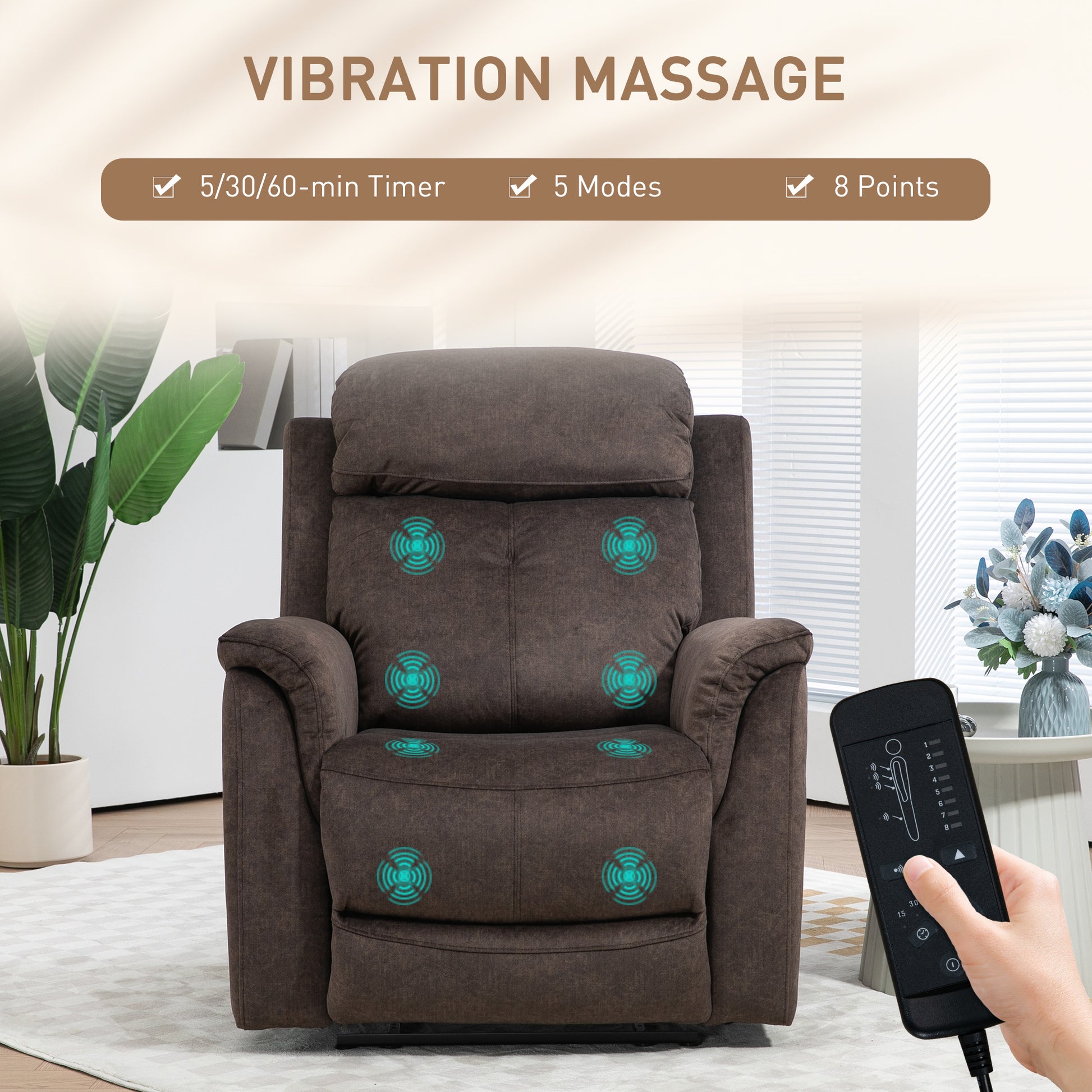 Massage Recliner Chair - Brown Vibration-DECOROLALA