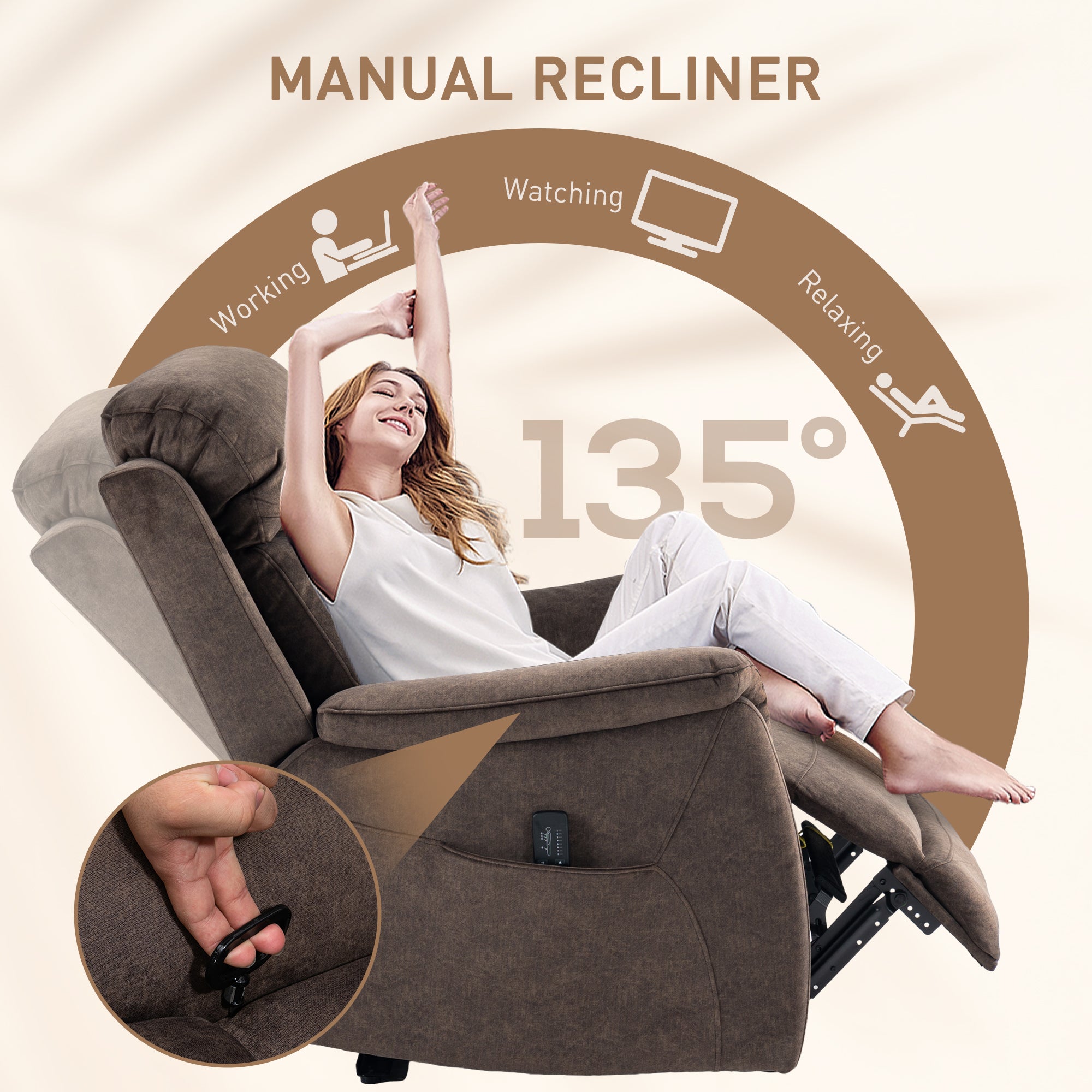 Massage Recliner Chair - Brown Vibration-DECOROLALA