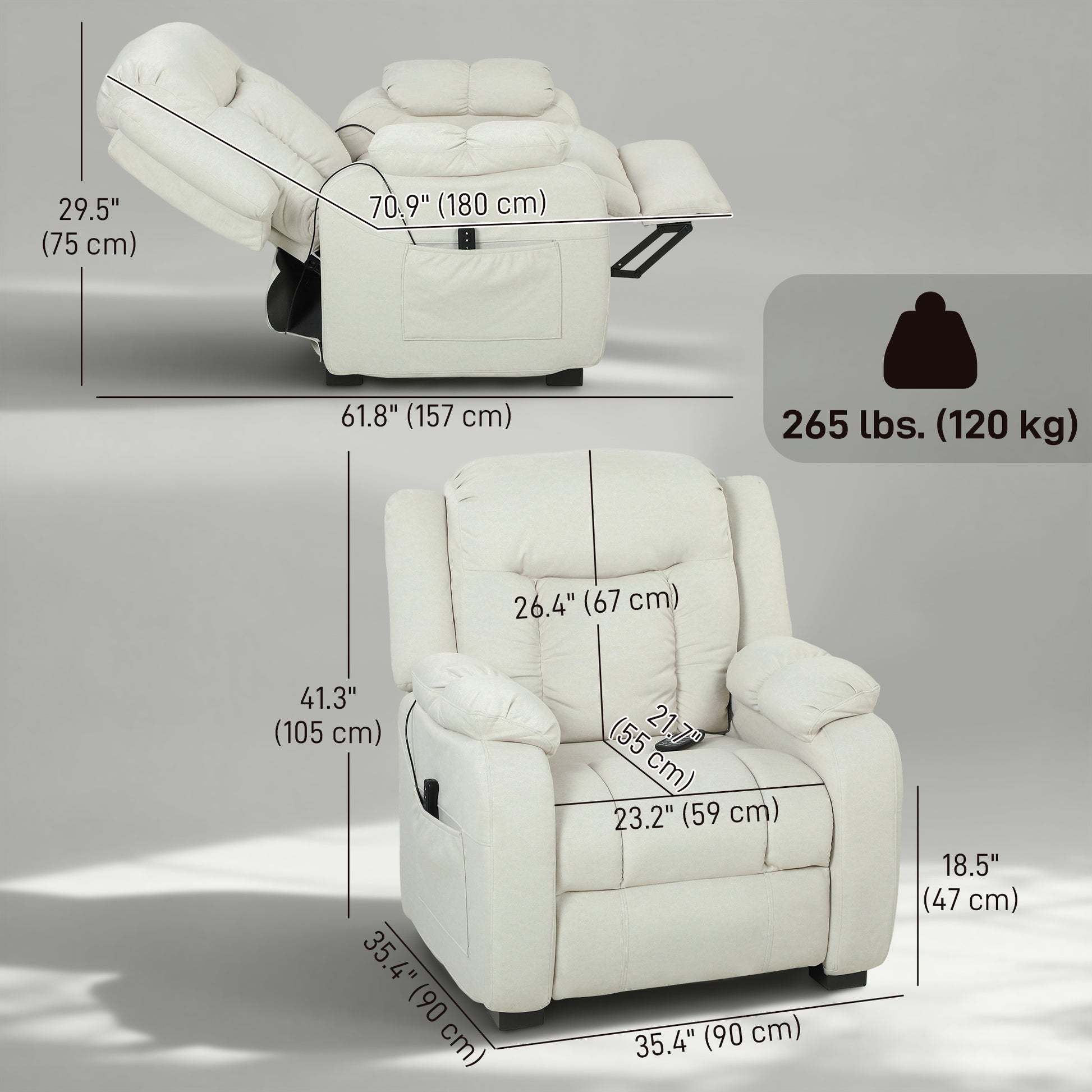 Massage Recliner Chair - Cream White 8-Point-DECOROLALA