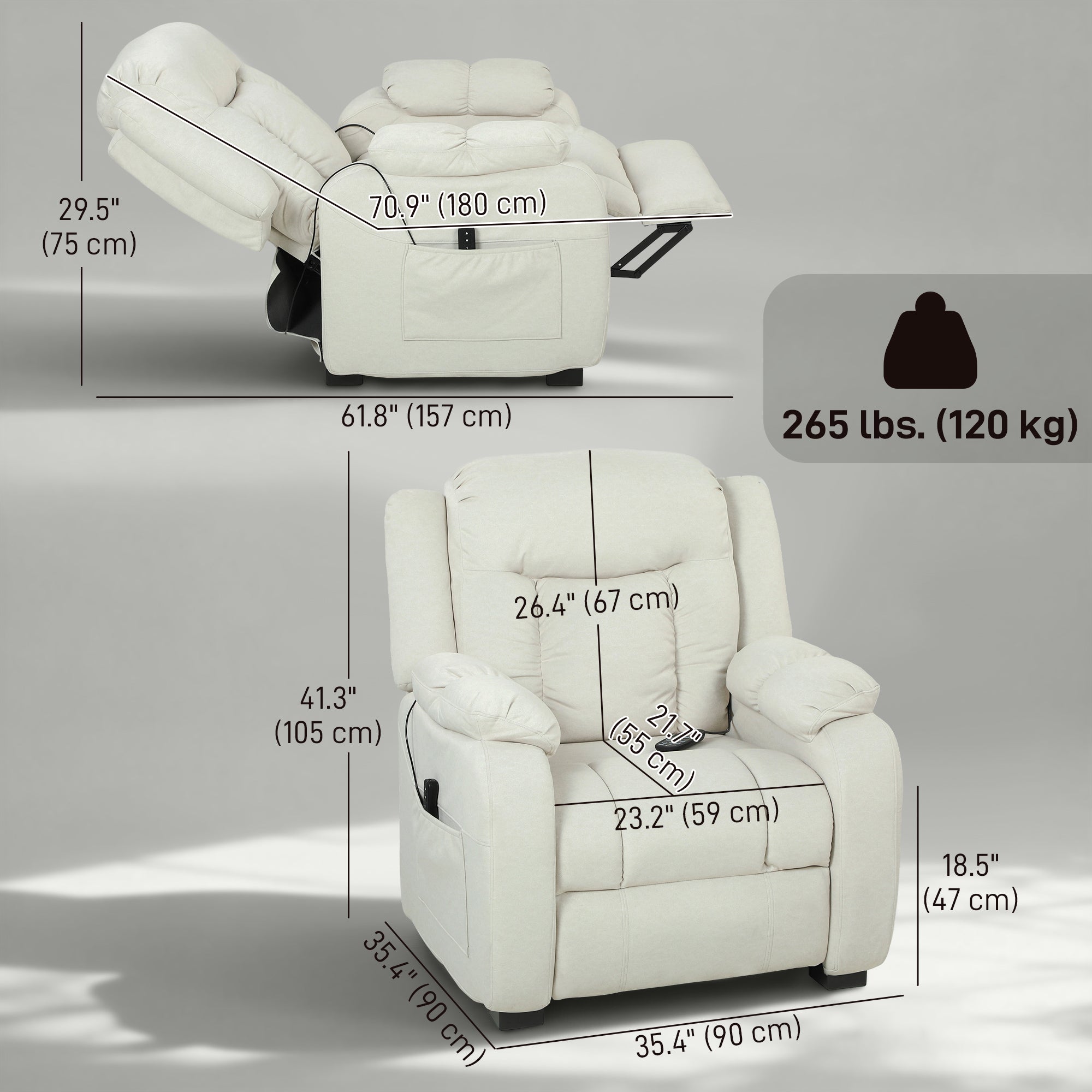 Massage Recliner Chair - Cream White 8-Point-DECOROLALA
