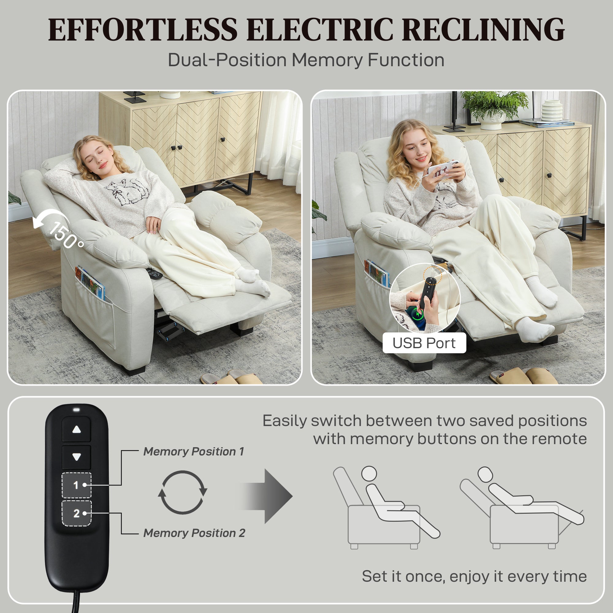 Massage Recliner Chair - Cream White 8-Point-DECOROLALA
