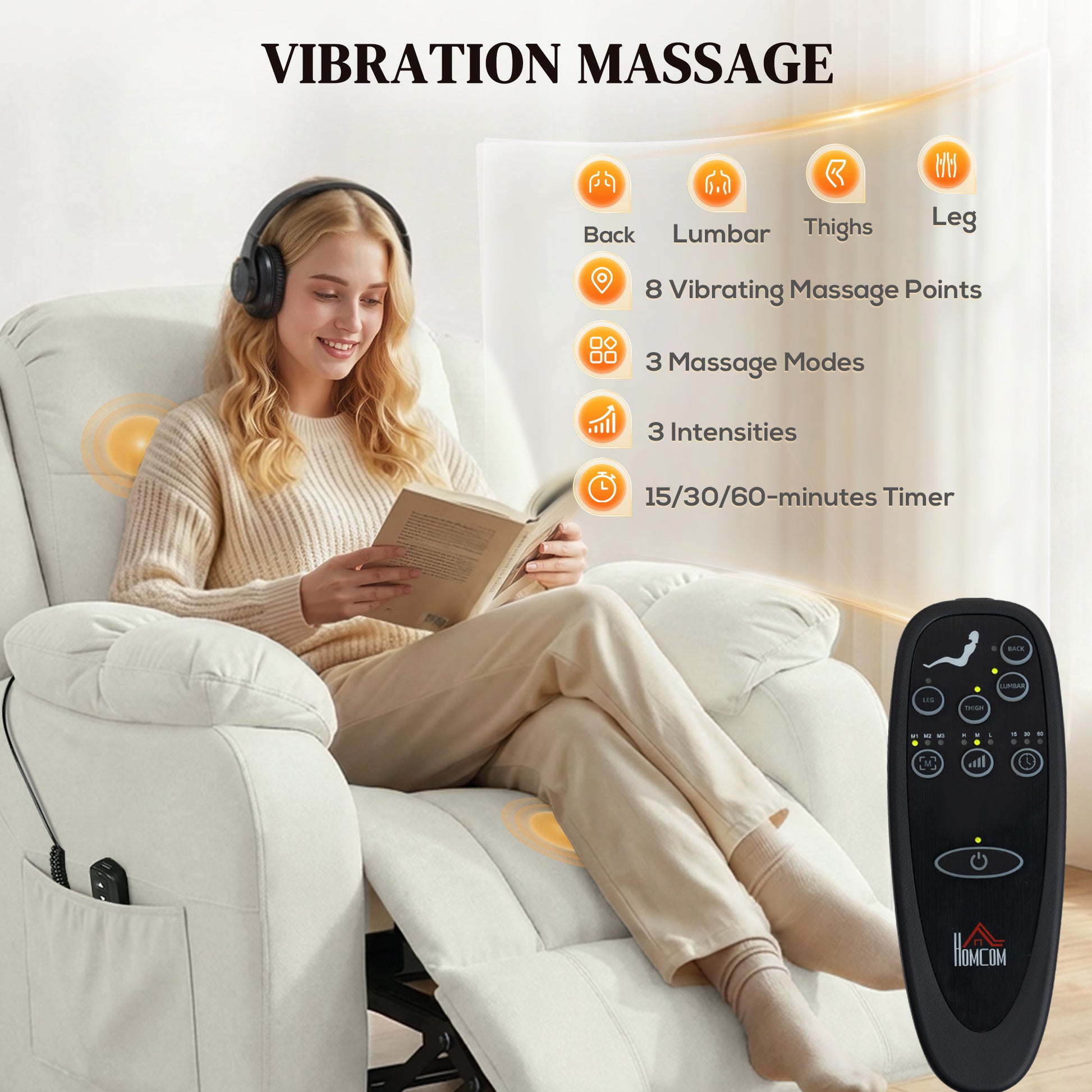 Massage Recliner Chair - Cream White 8-Point-DECOROLALA