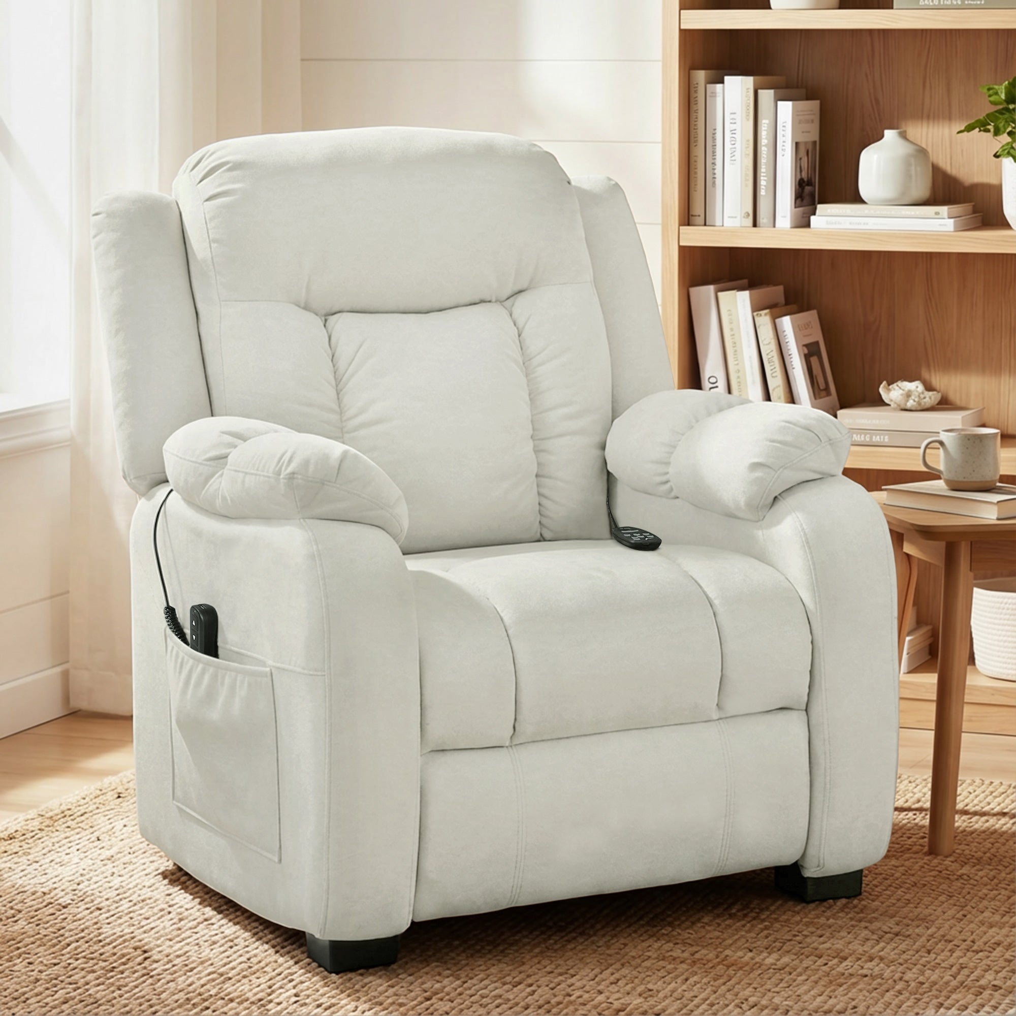 Massage Recliner Chair - Cream White 8-Point-DECOROLALA