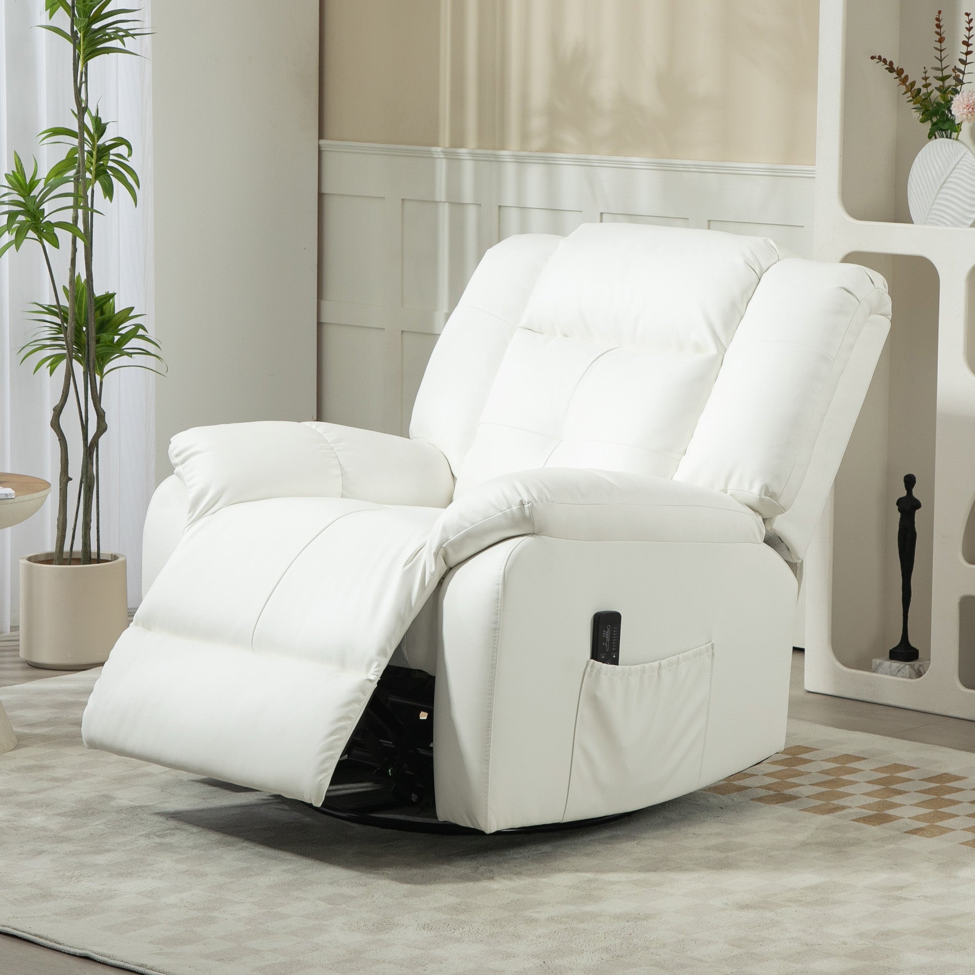 Massage Recliner Chair - Cream White, 8-Point, Swivel, Remote Control-DECOROLALA
