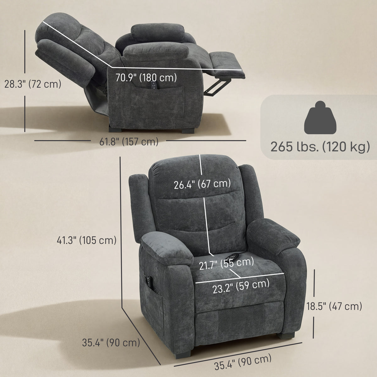 Massage Recliner Chair - Dark Grey Power Recline-DECOROLALA