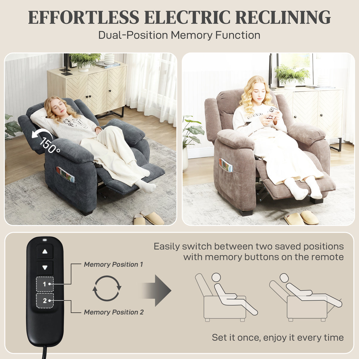 Massage Recliner Chair - Dark Grey Power Recline-DECOROLALA
