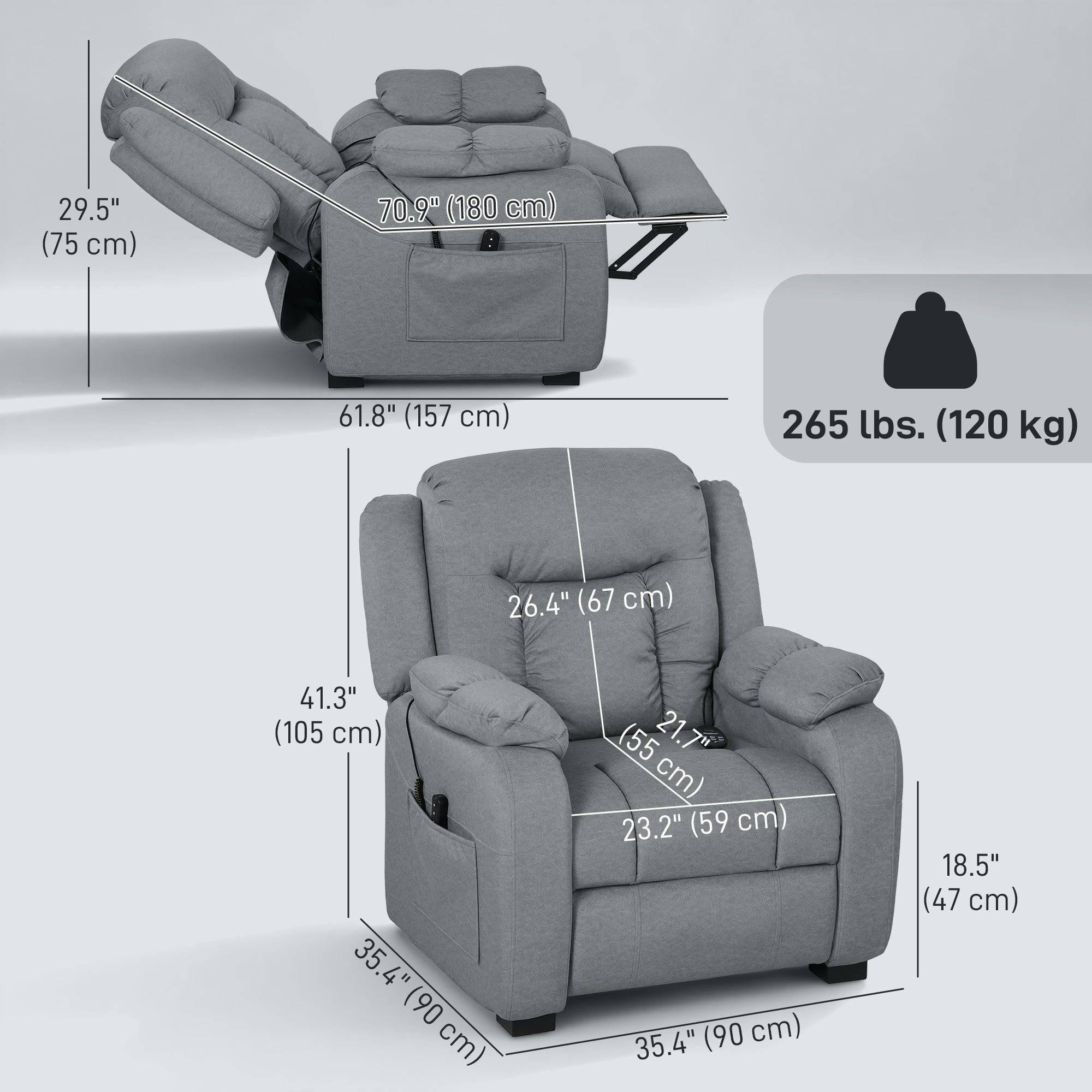 Massage Recliner Chair Grey - 8-Point Massage-DECOROLALA