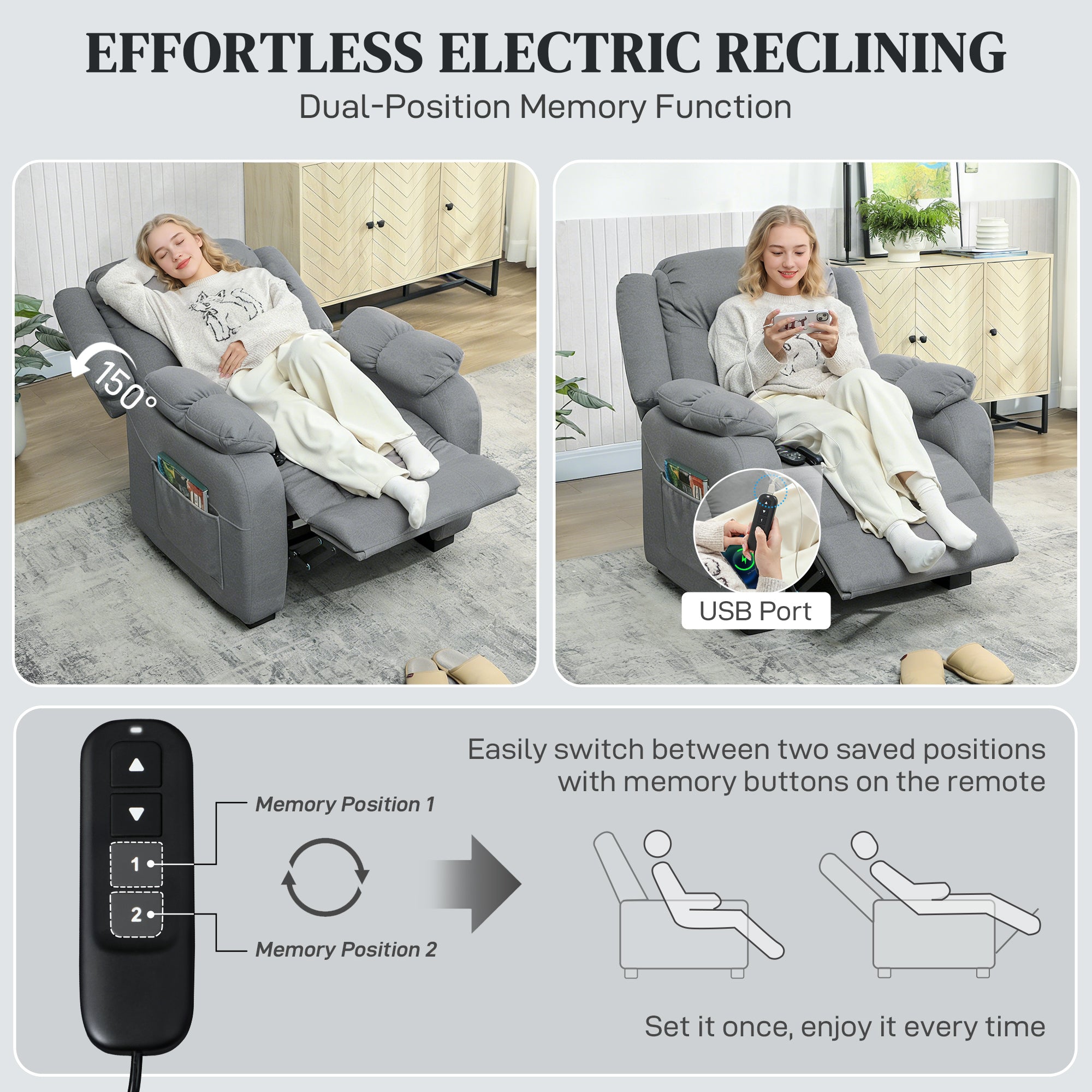 Massage Recliner Chair Grey - 8-Point Massage-DECOROLALA