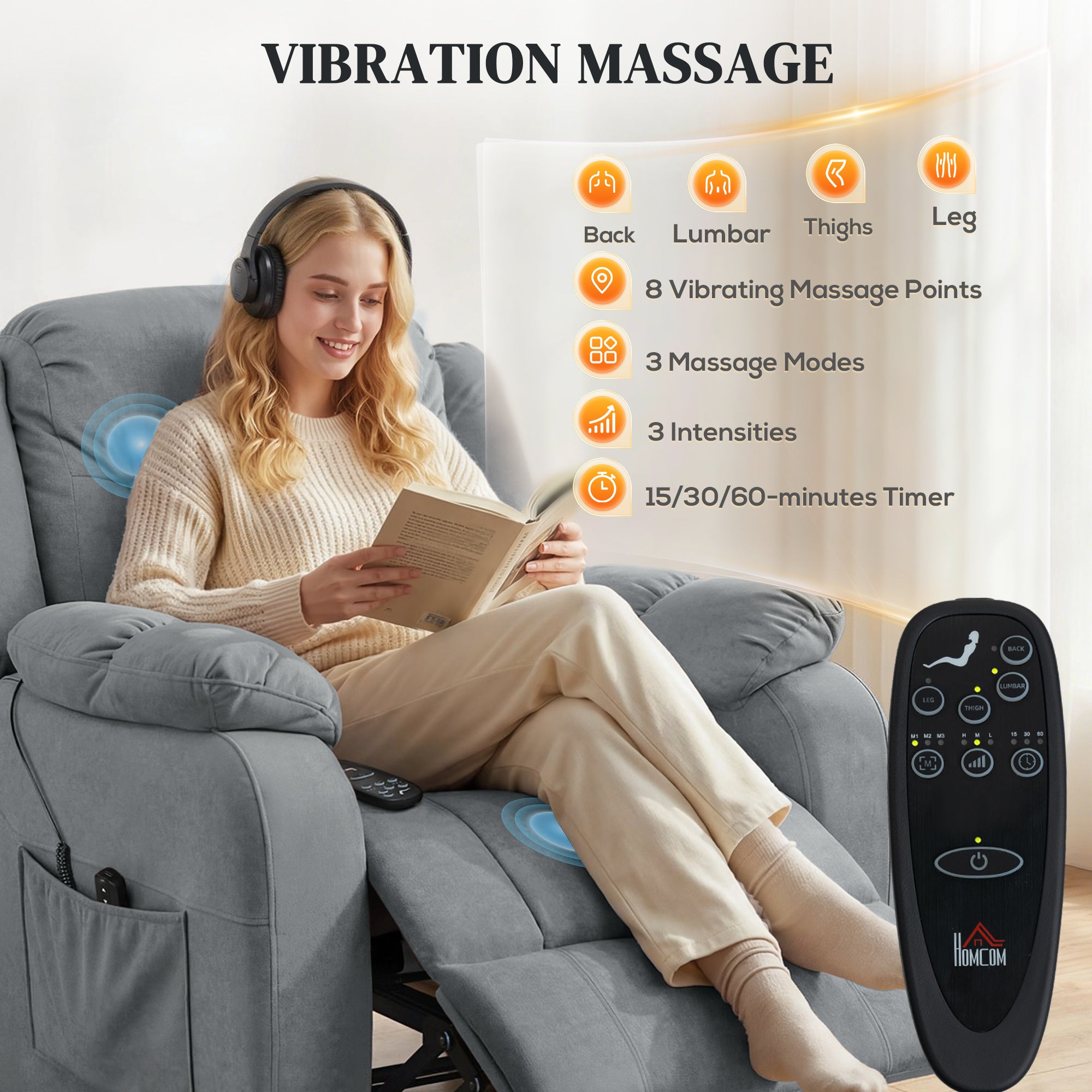 Massage Recliner Chair Grey - 8-Point Massage-DECOROLALA