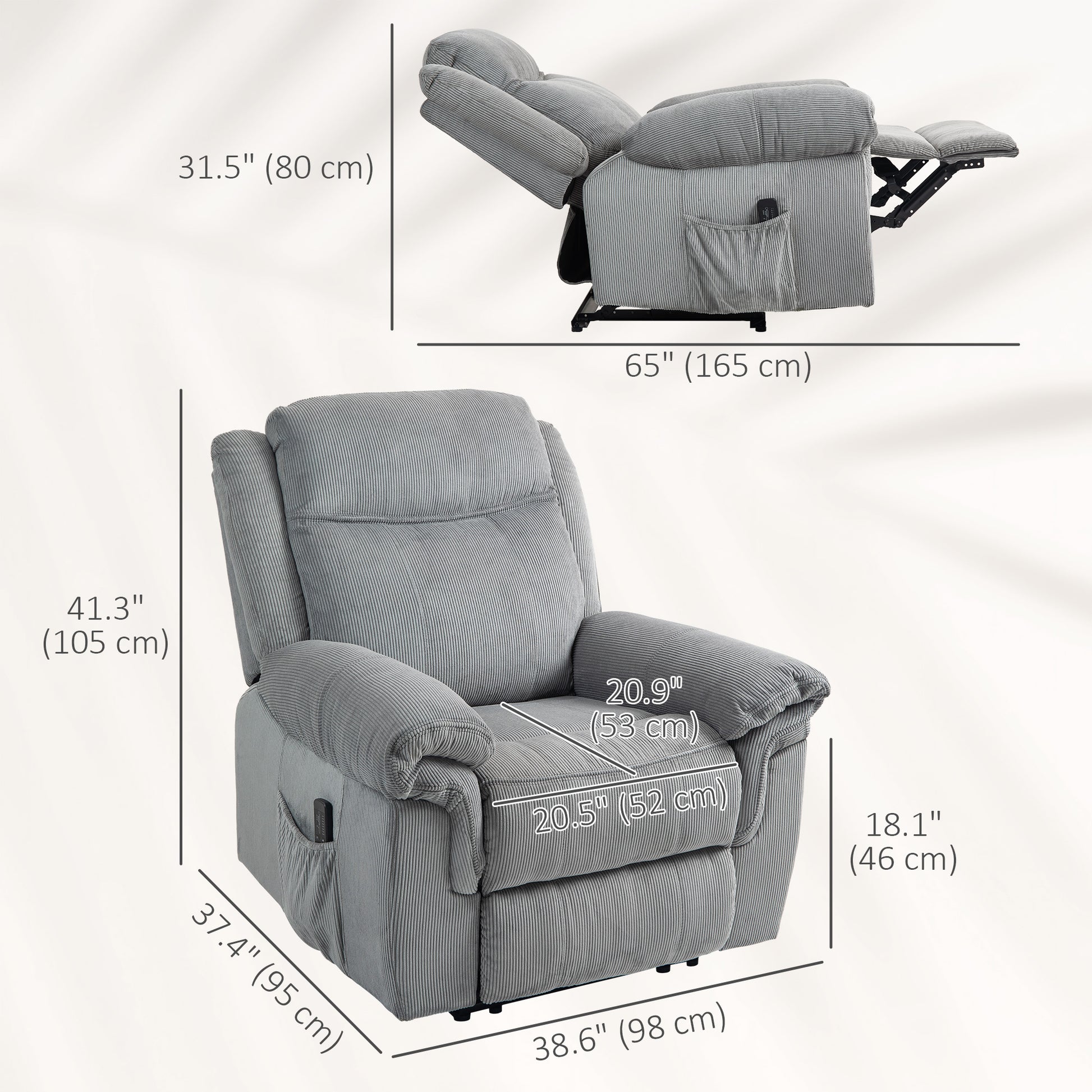Massage Recliner Chair Grey Corduroy-DECOROLALA
