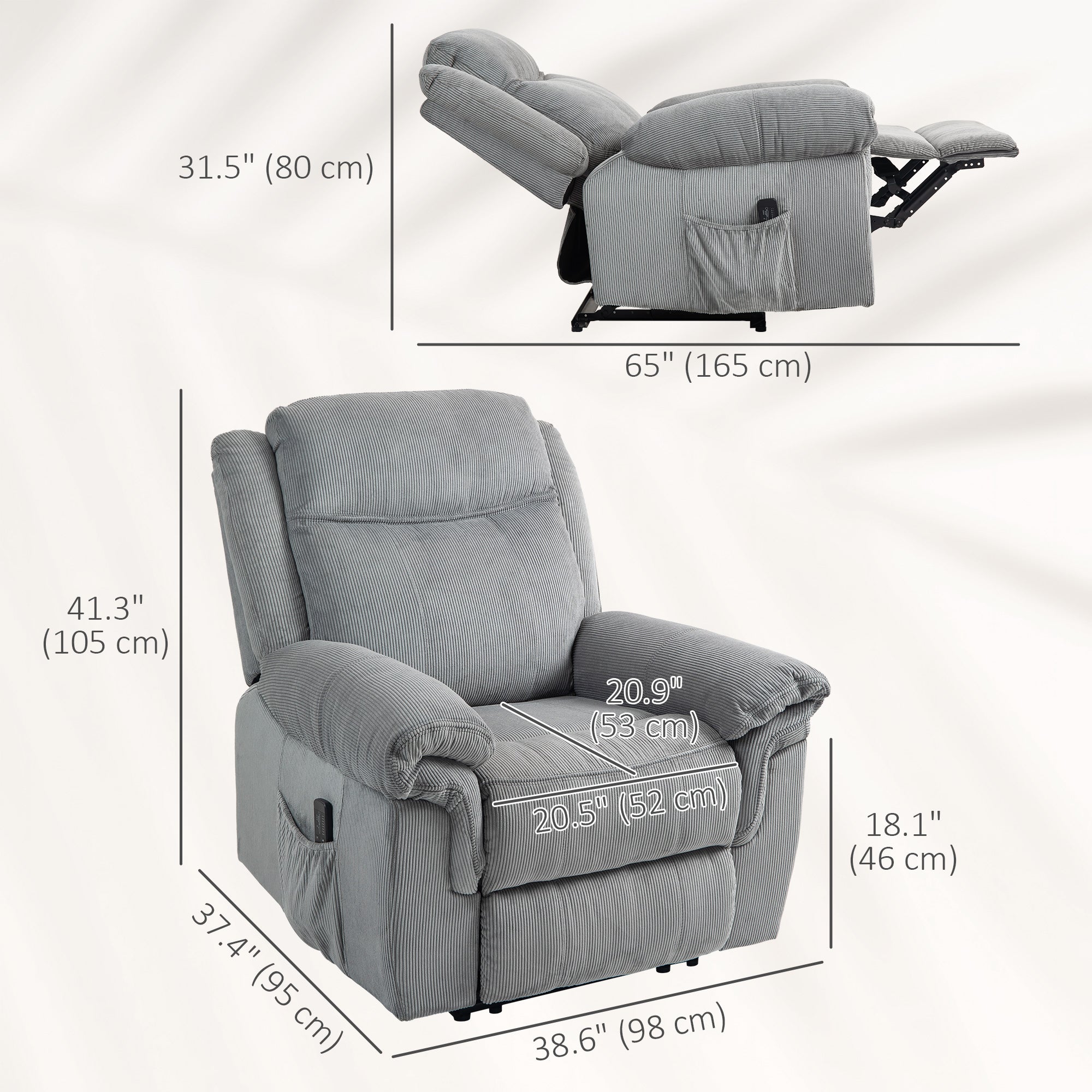 Massage Recliner Chair Grey Corduroy-DECOROLALA