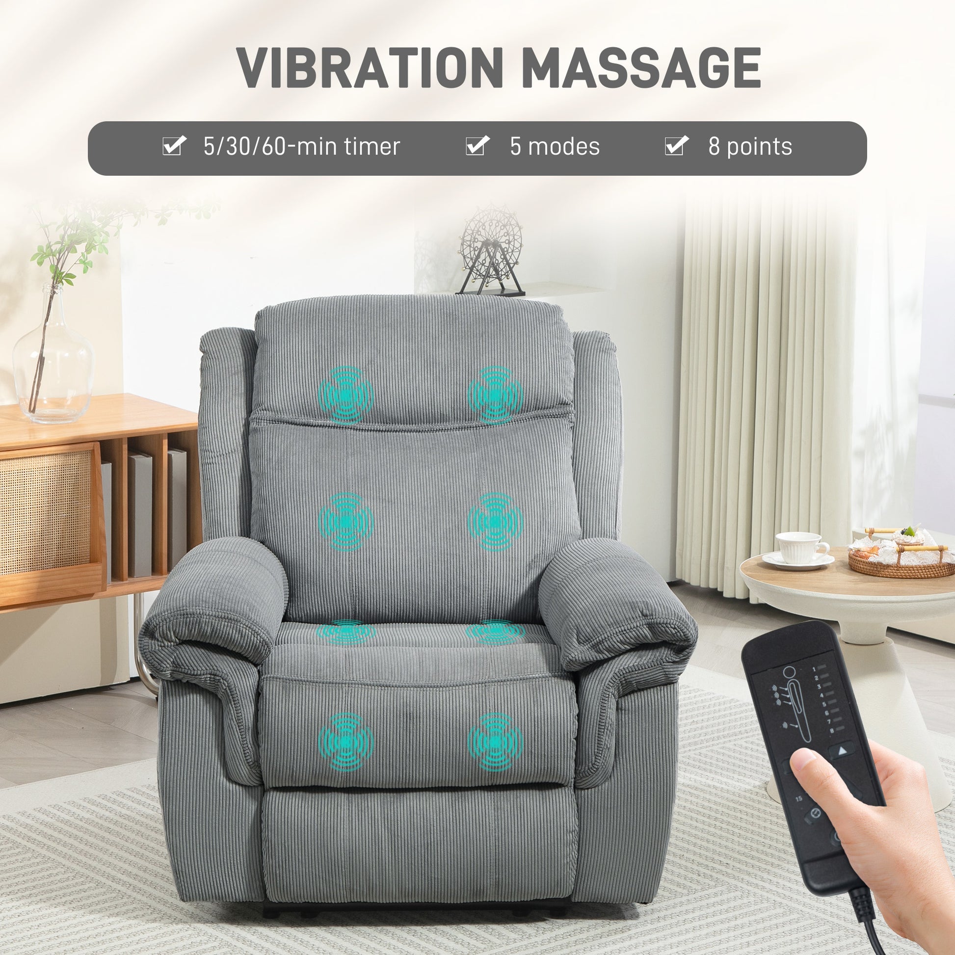 Massage Recliner Chair Grey Corduroy-DECOROLALA