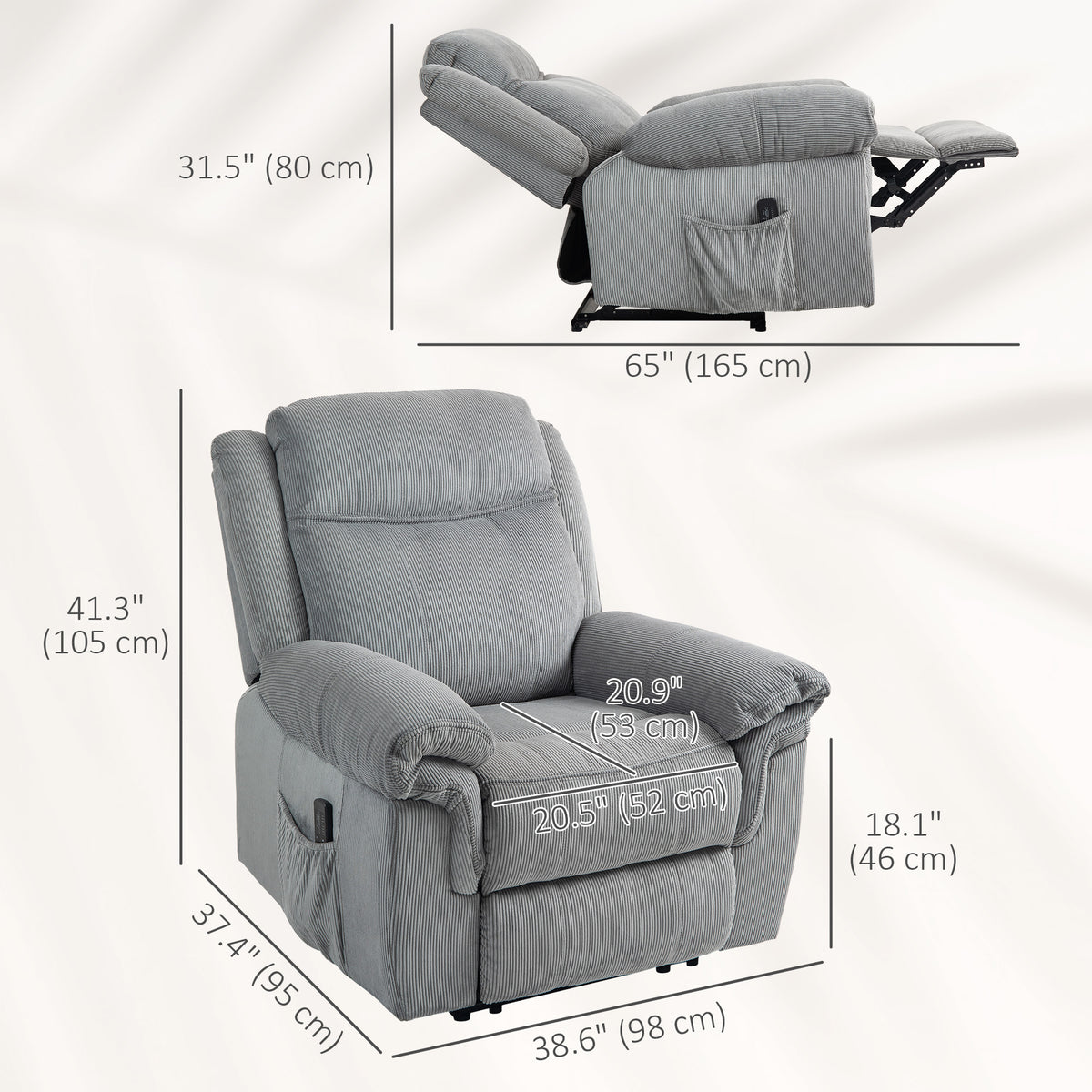 Massage Recliner Chair Grey Corduroy-DECOROLALA