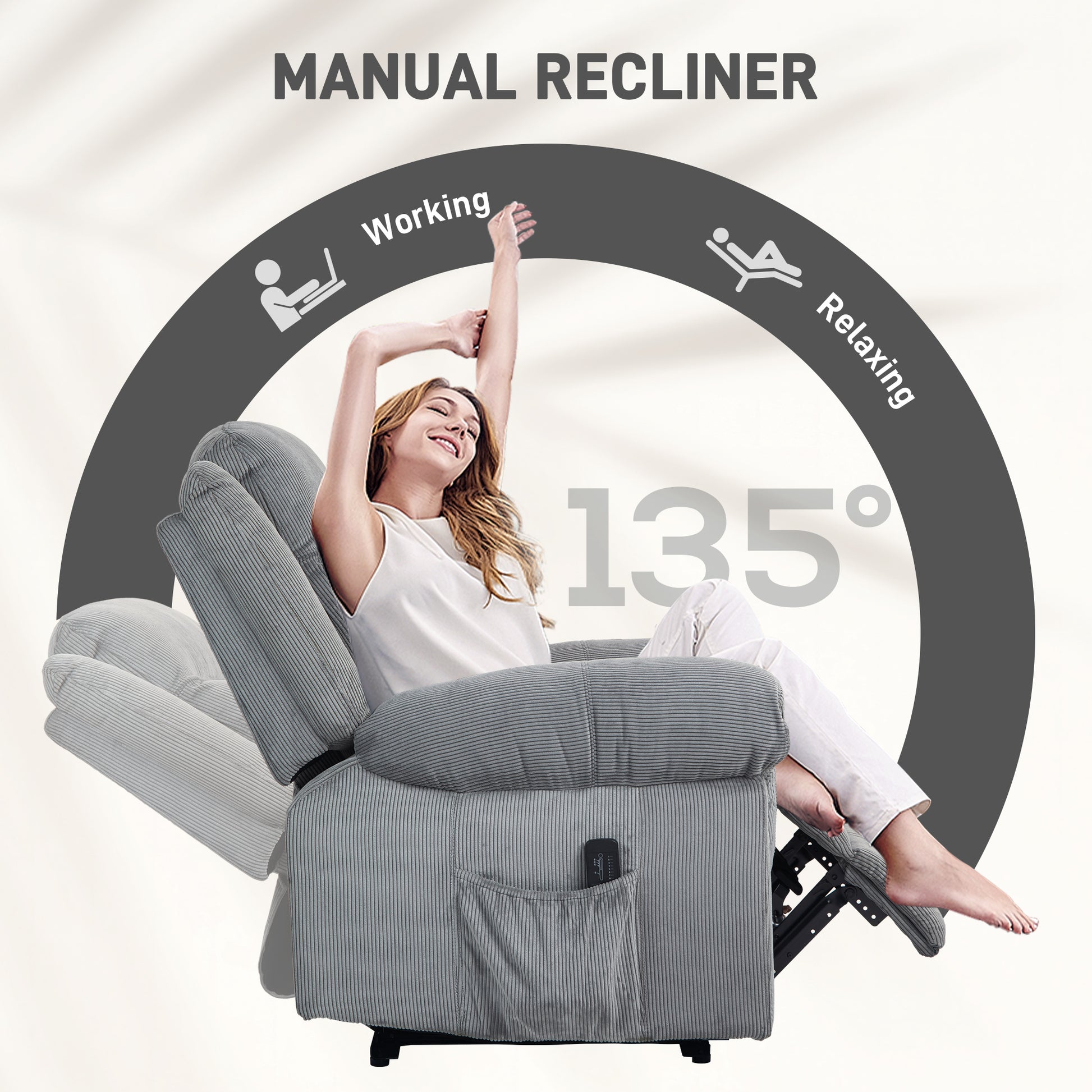 Massage Recliner Chair Grey Corduroy-DECOROLALA