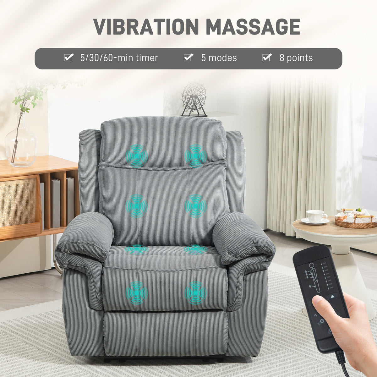 Massage Recliner Chair Grey Corduroy-DECOROLALA