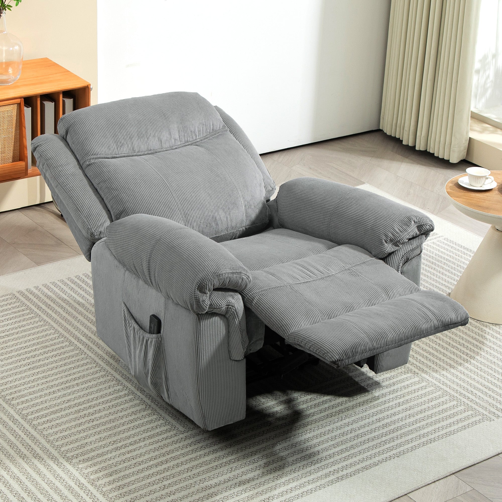 Massage Recliner Chair Grey Corduroy-DECOROLALA