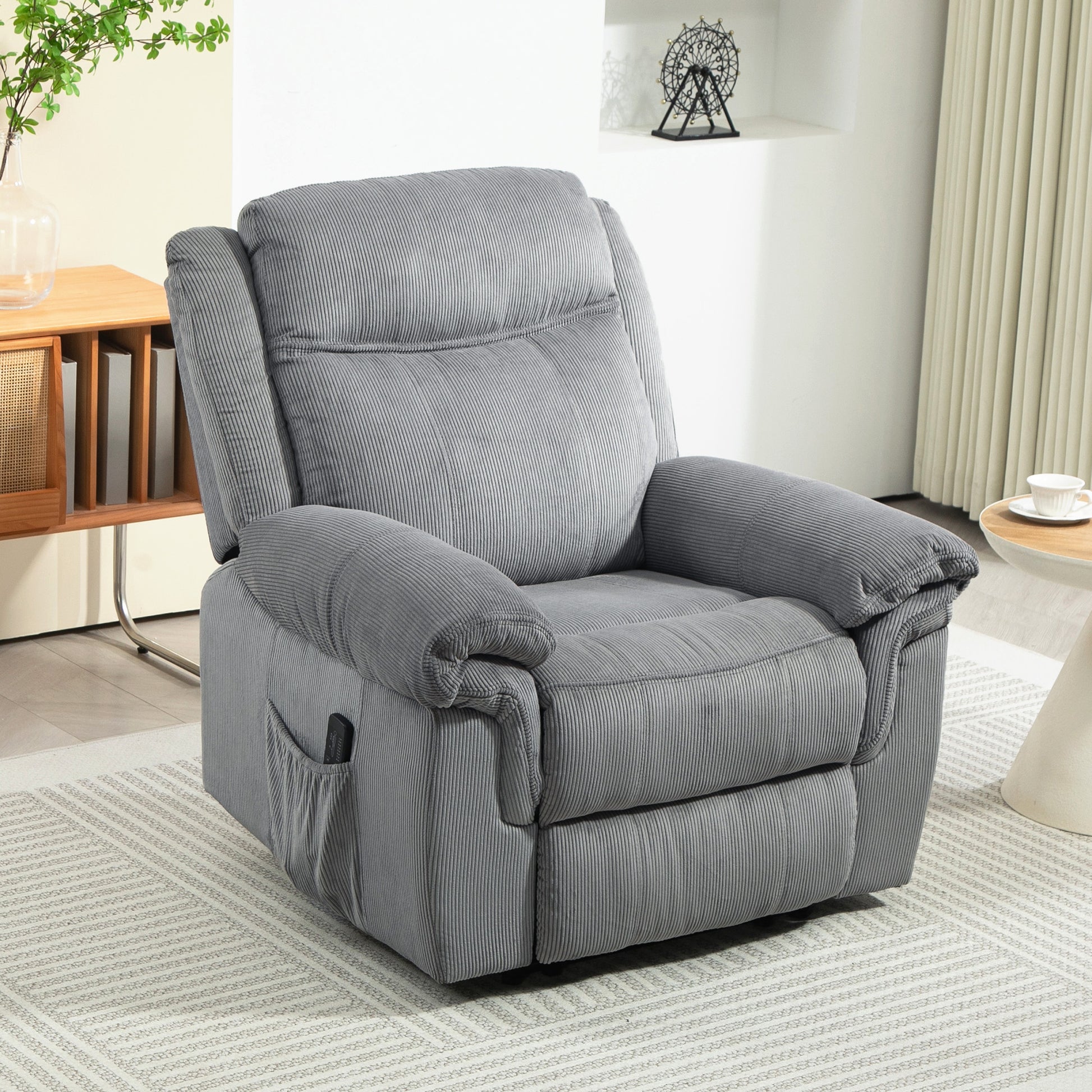Massage Recliner Chair Grey Corduroy-DECOROLALA